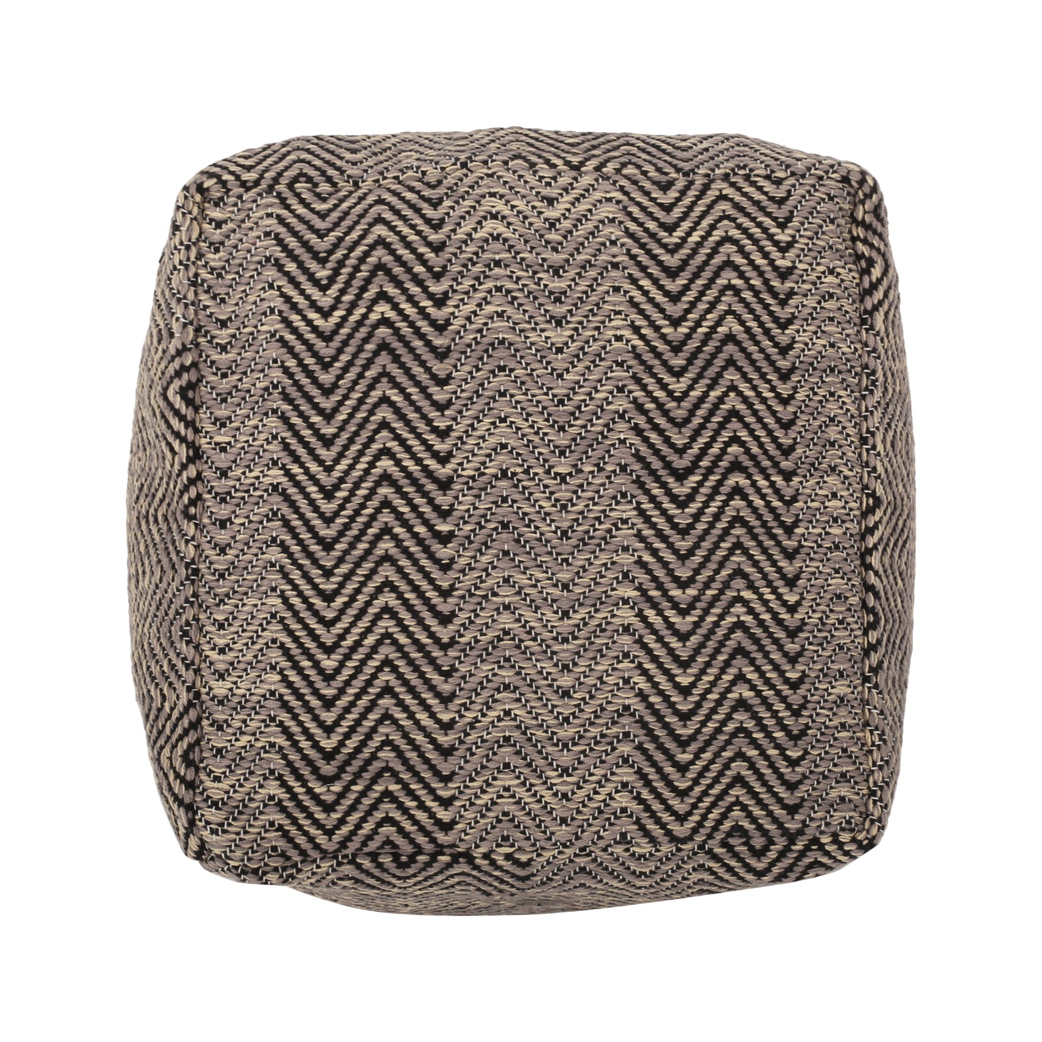 Barracuda - Handcrafted Cotton Pouf With Chevron Pattern - Brown / Beige