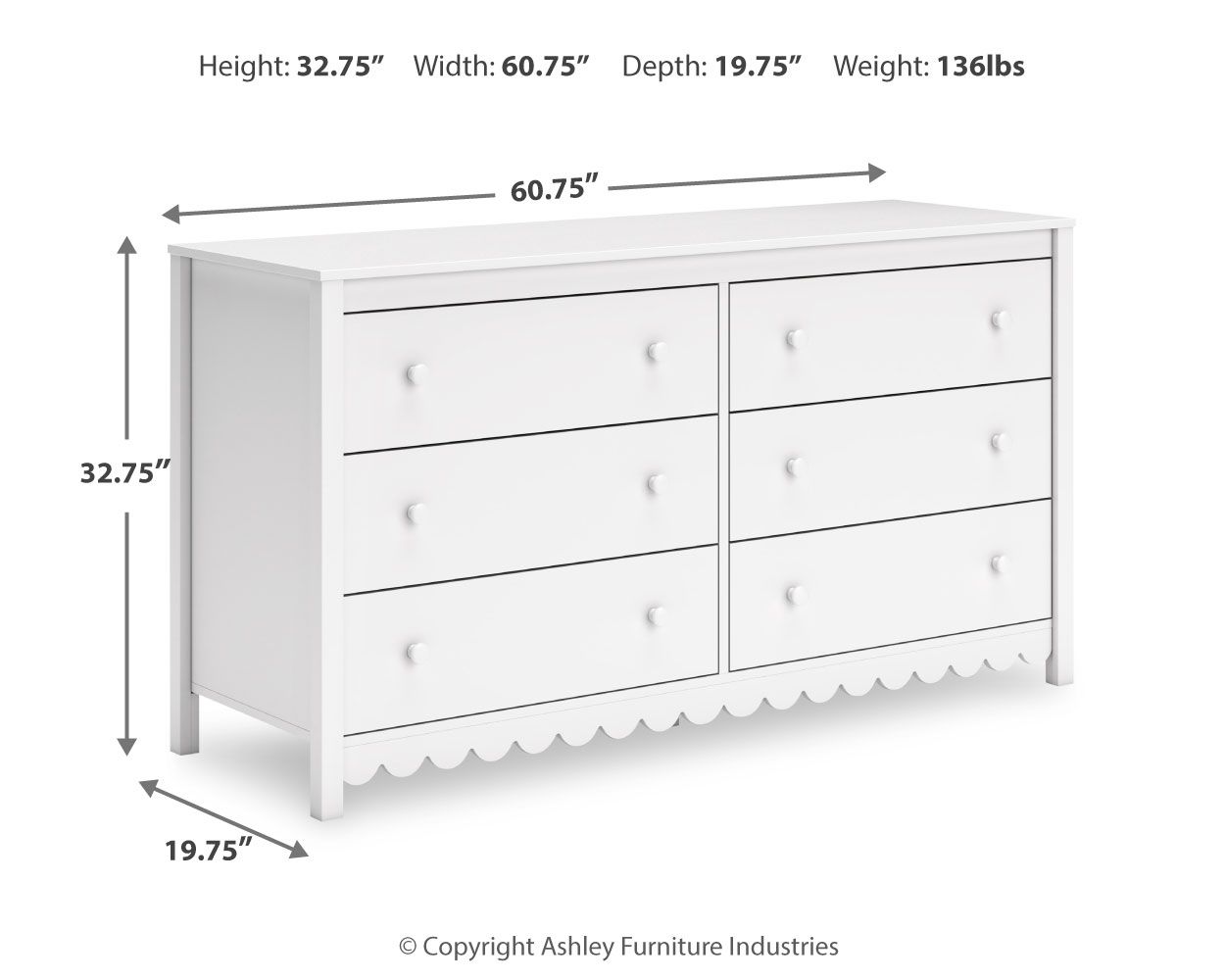 Signature Design by Ashley® Hallityn - White - Six Drawer Dresser | Meri Furniture