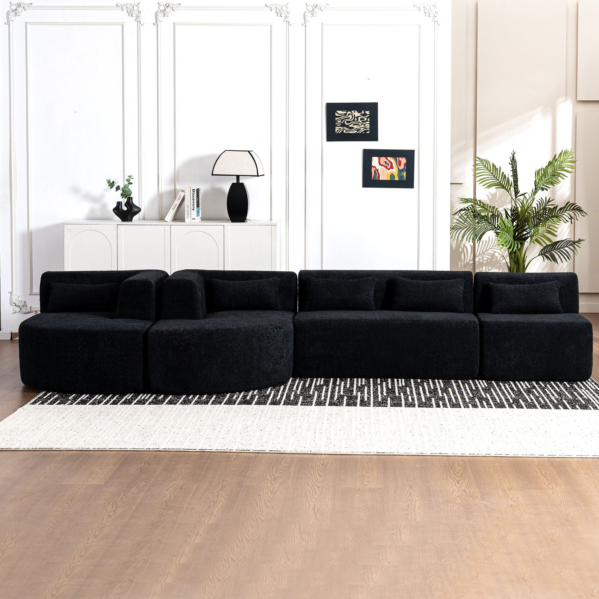 Upholstered Sofa Free Combined Sofa Couch With 2 Chaise Lounge And Five Back Pillows For Living Room