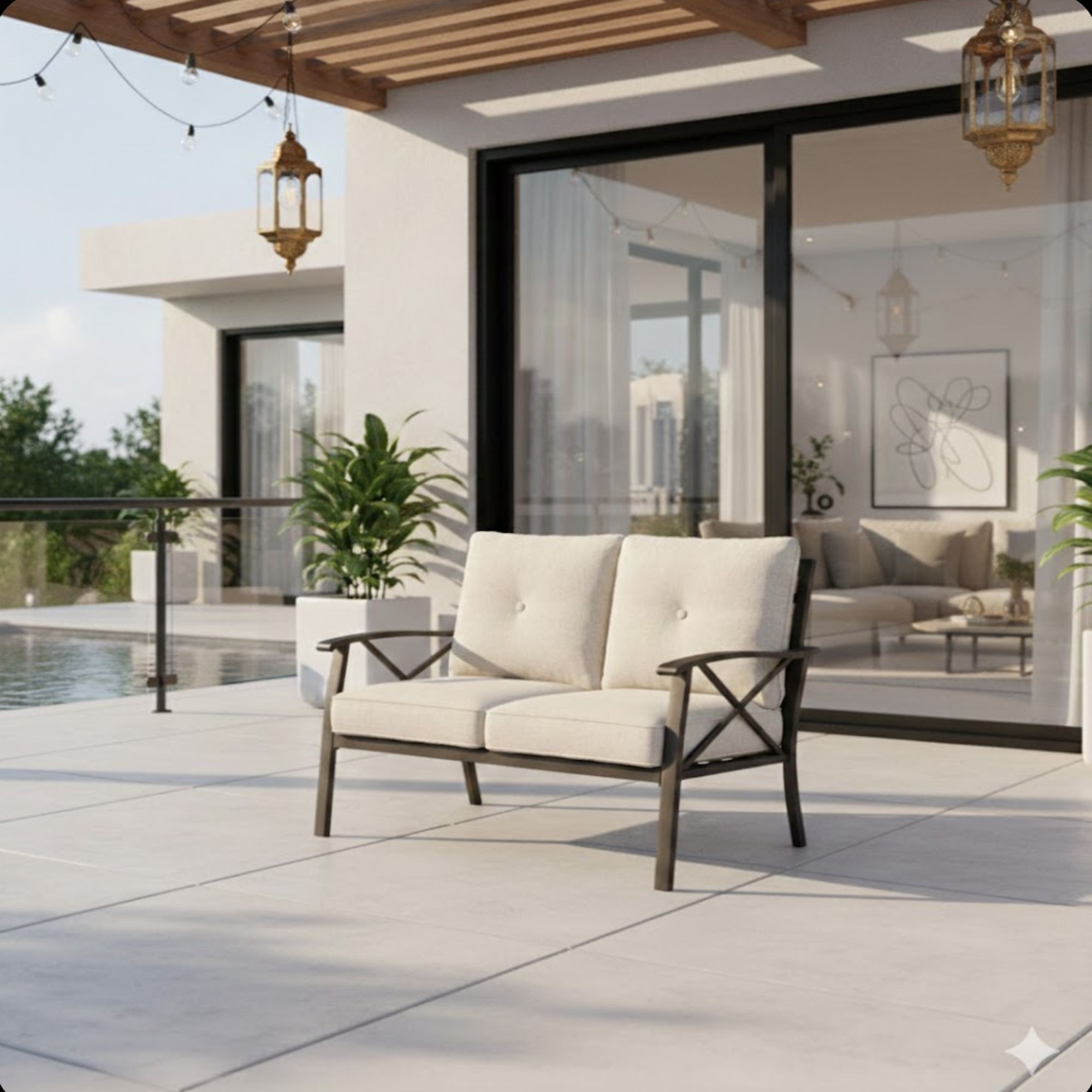 All Weather Loveseat 2 Seats Sofa With Cushions - Light Khaki / Beige