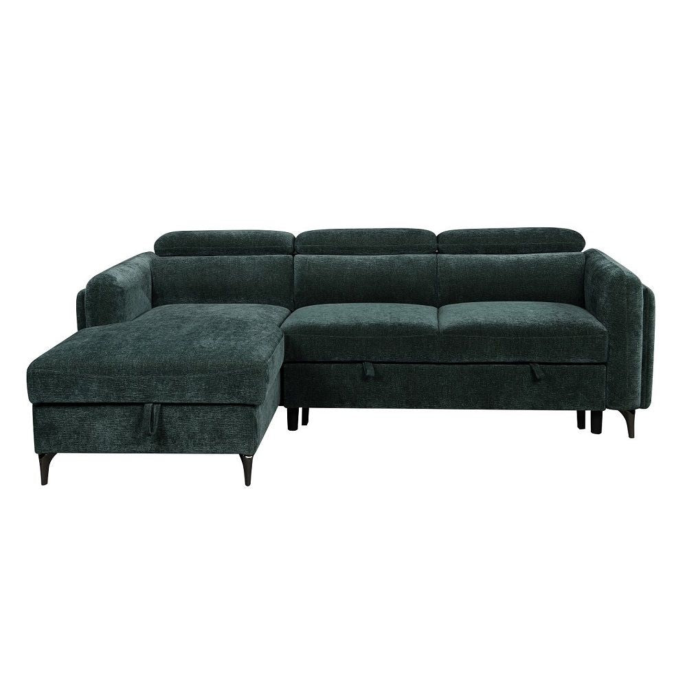 ACME Zadok - Sectional Sofa With Sleeper & Storage - Green | Meri Furniture