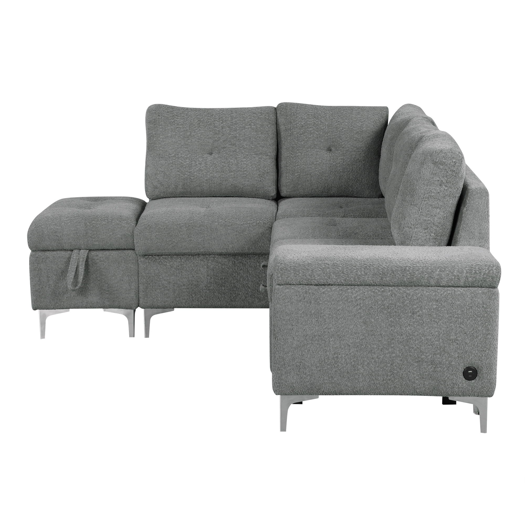 Versatile L Shaped Sofa Bed With Storage, Cup Holders, USB Ports Chenille