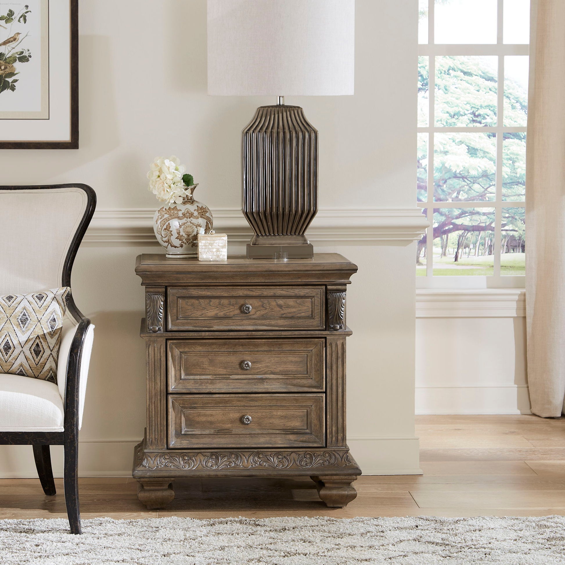 Liberty Furniture Carlisle Court - 3 Drawer Nightstand with Charging Station - Medium Brown | Meri Furniture