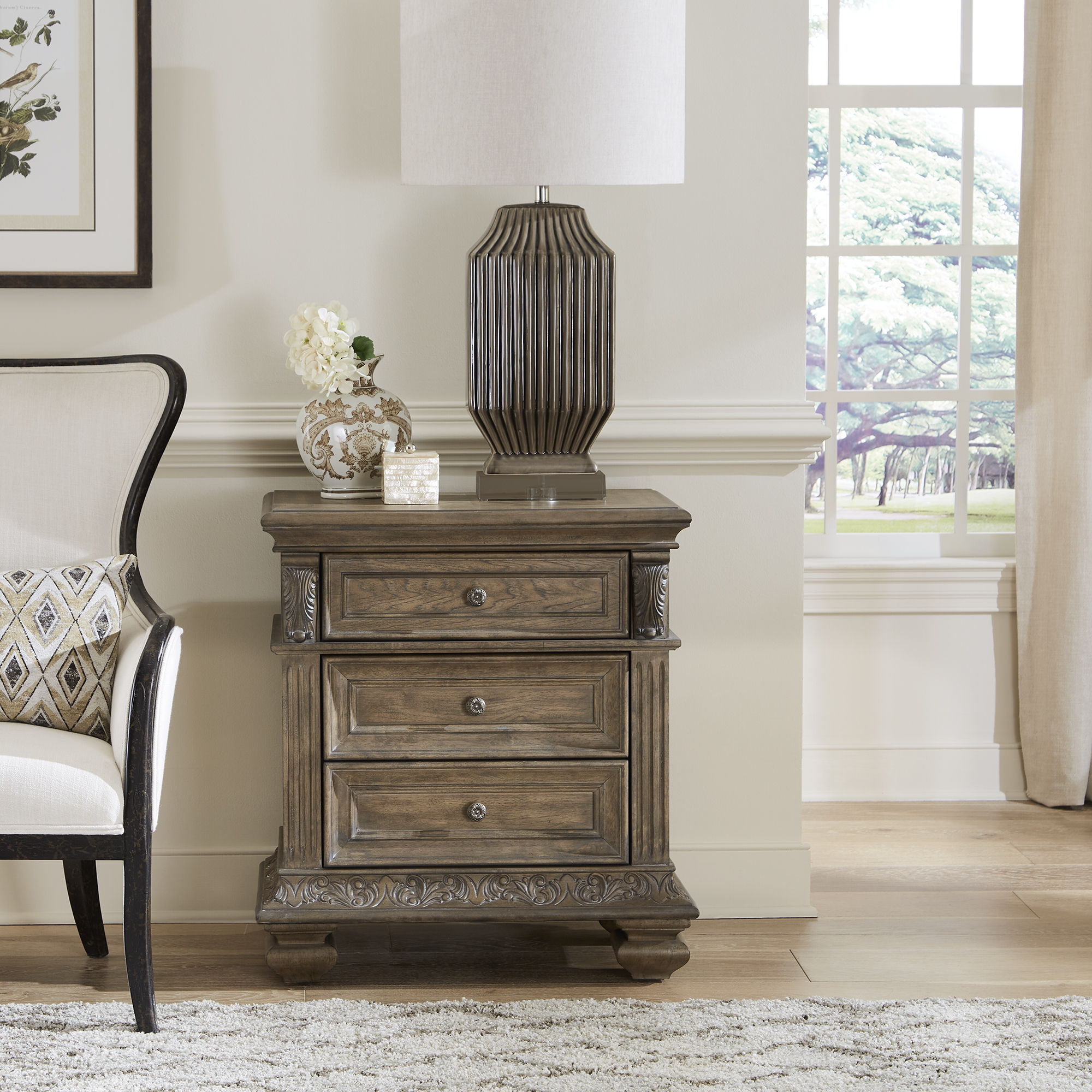 Liberty Furniture Carlisle Court - 3 Drawer Nightstand with Charging Station - Medium Brown | Meri Furniture
