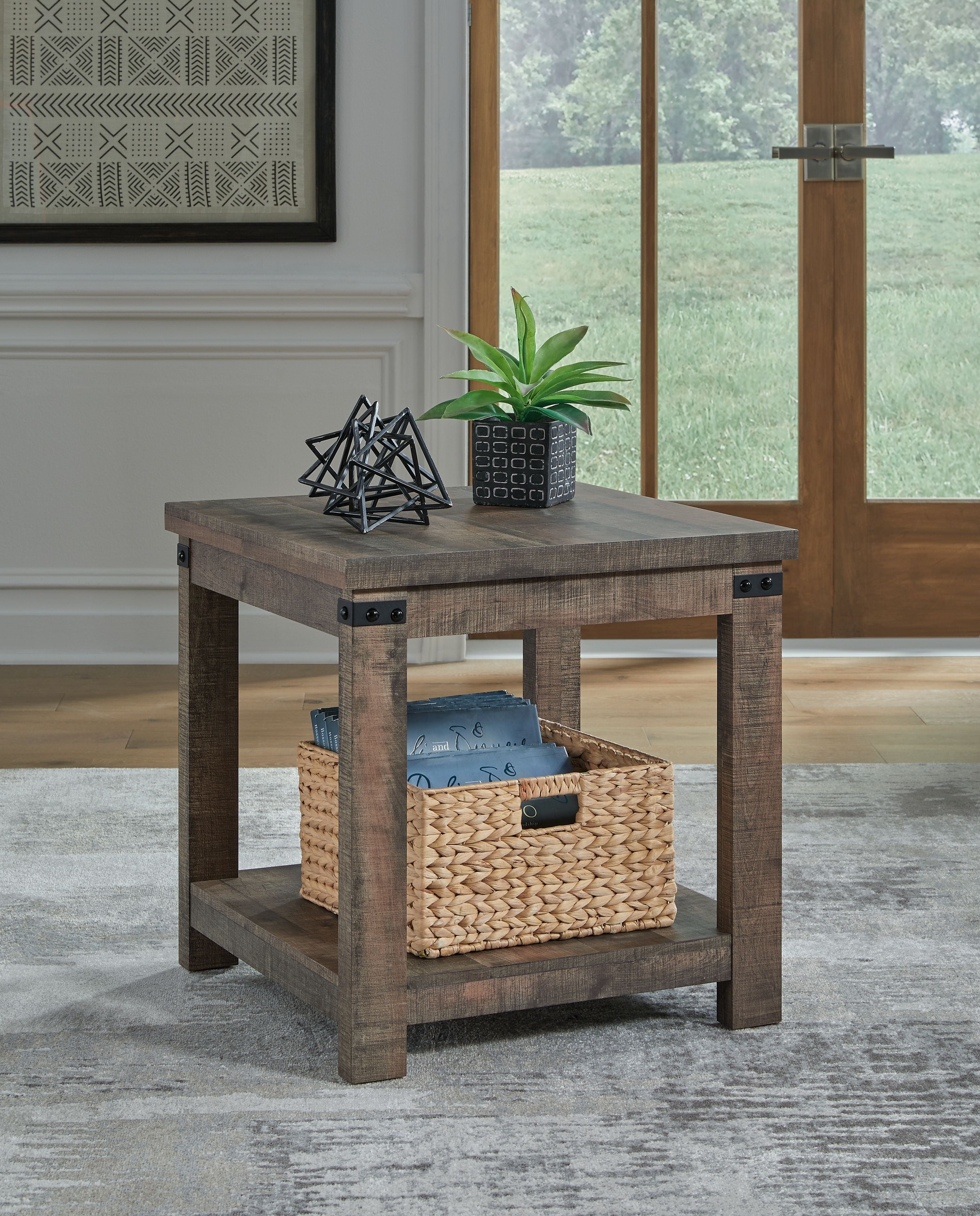 Signature Design by Ashley® Hollum - Rustic Brown - Square End Table | Meri Furniture