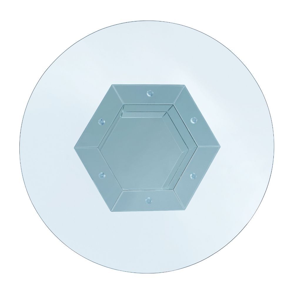 ACME Noralie - Dining Table - Mirrored, Faux Diamonds & Clear Glass | Meri Furniture