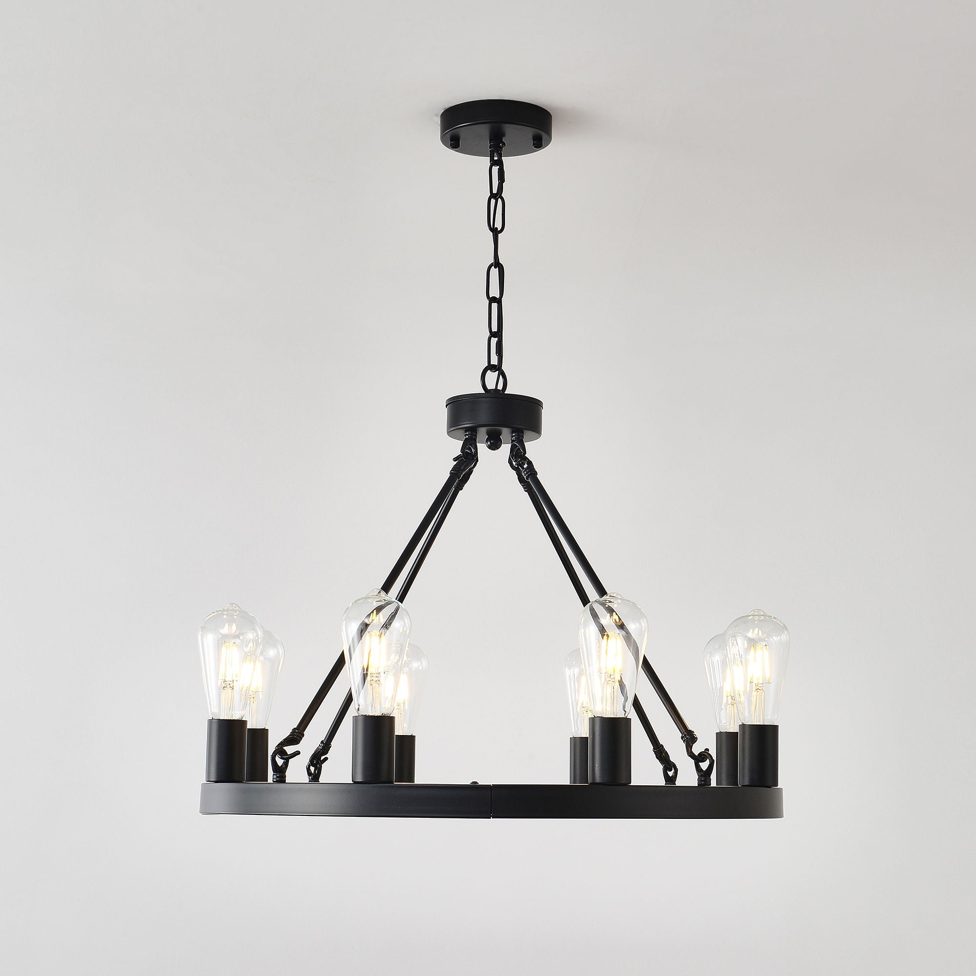 6 Light (No Bulbs) Wagon Wheel Chandelier Farmhouse Modern Small Round Chandelier For Living Room Kitchen Island Foyer Hallway Entryway Bedroom Dining Room Light Fixture Ceiling Hanging - Matte Black