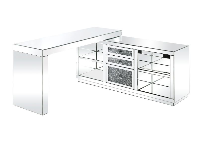 ACME Noralie - Desk - Clear Glass, Mirrored & Faux Diamonds | Meri Furniture