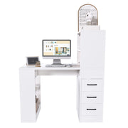 Computer Desk With 4 In 1 Socket & 3 Drawers, 4 Tier Shelves