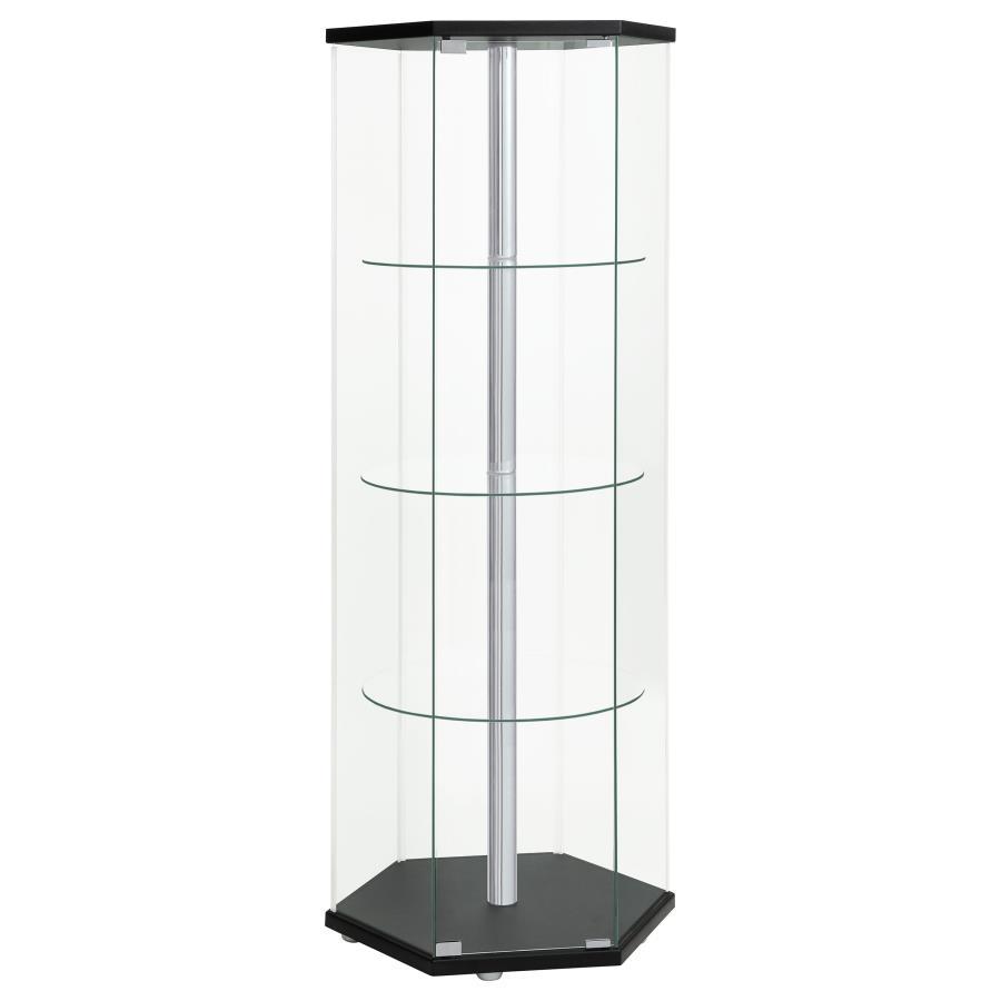 Coaster Fine Furniture Zahavah - 4-Shelf Hexagonal Clear Glass Curio Cabinet | Meri Furniture