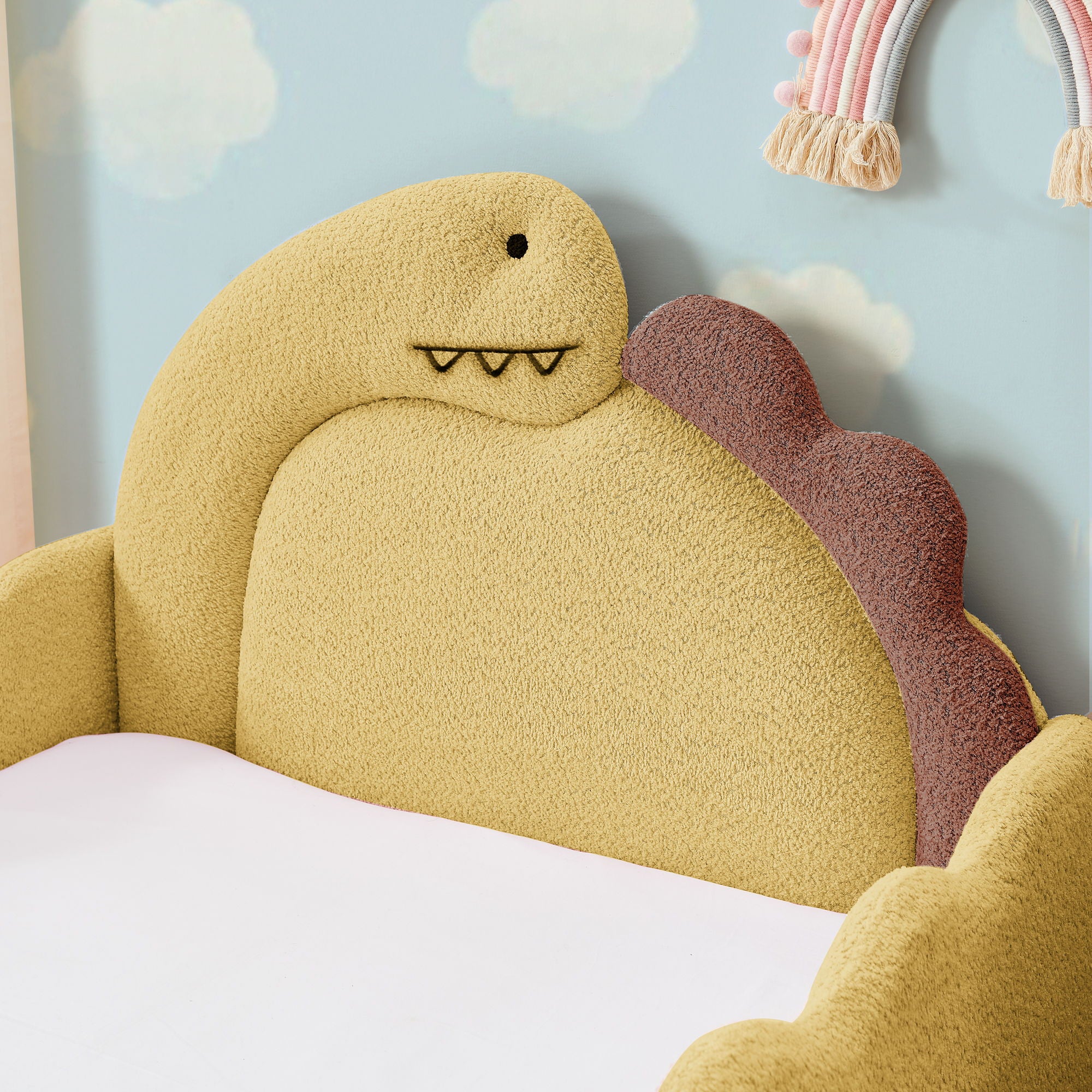 Cute Dinosaur Shaped Bed With Safety Guardrail, Toddler Frame