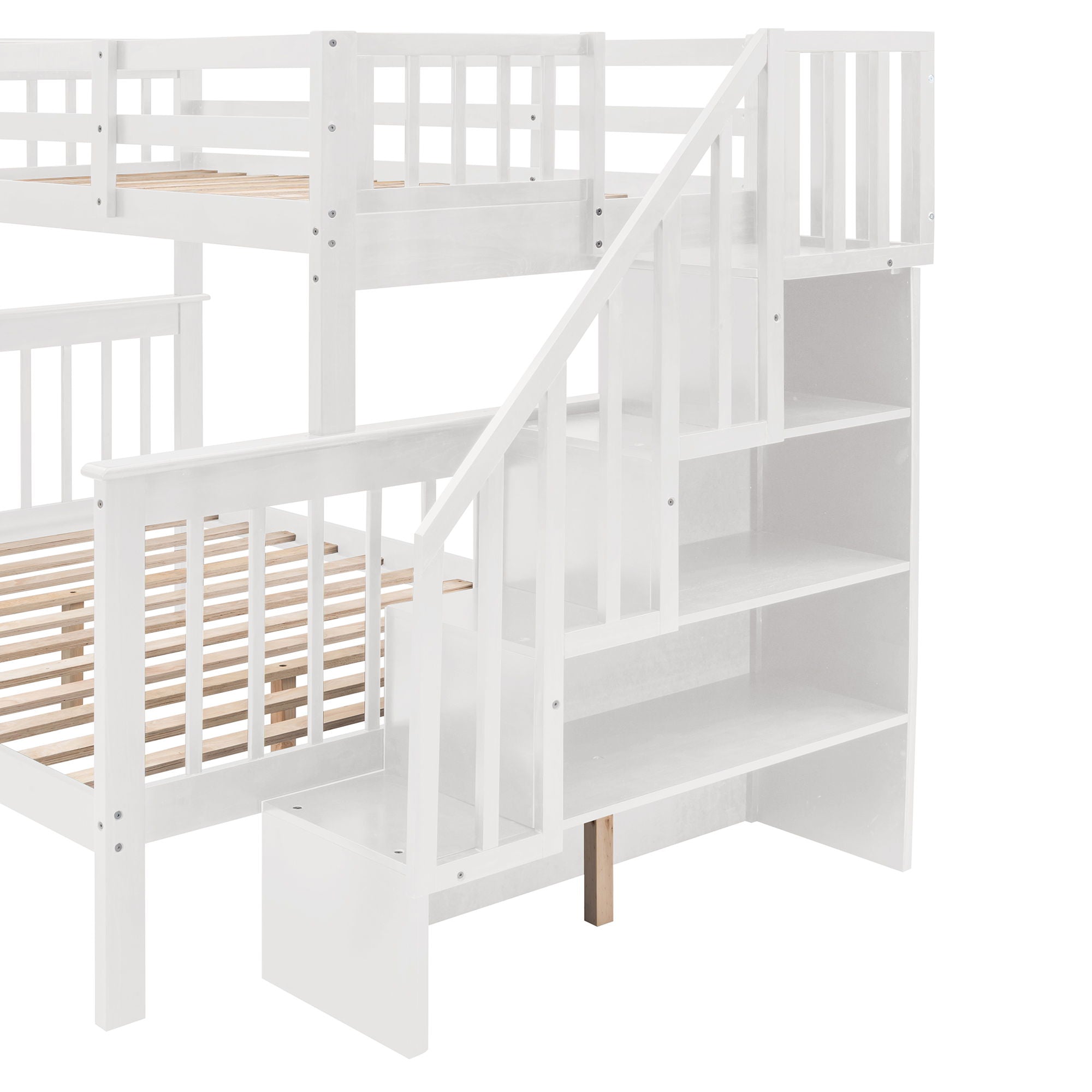 Stairway Bunk Bed With Storage And Guard Rail For Bedroom