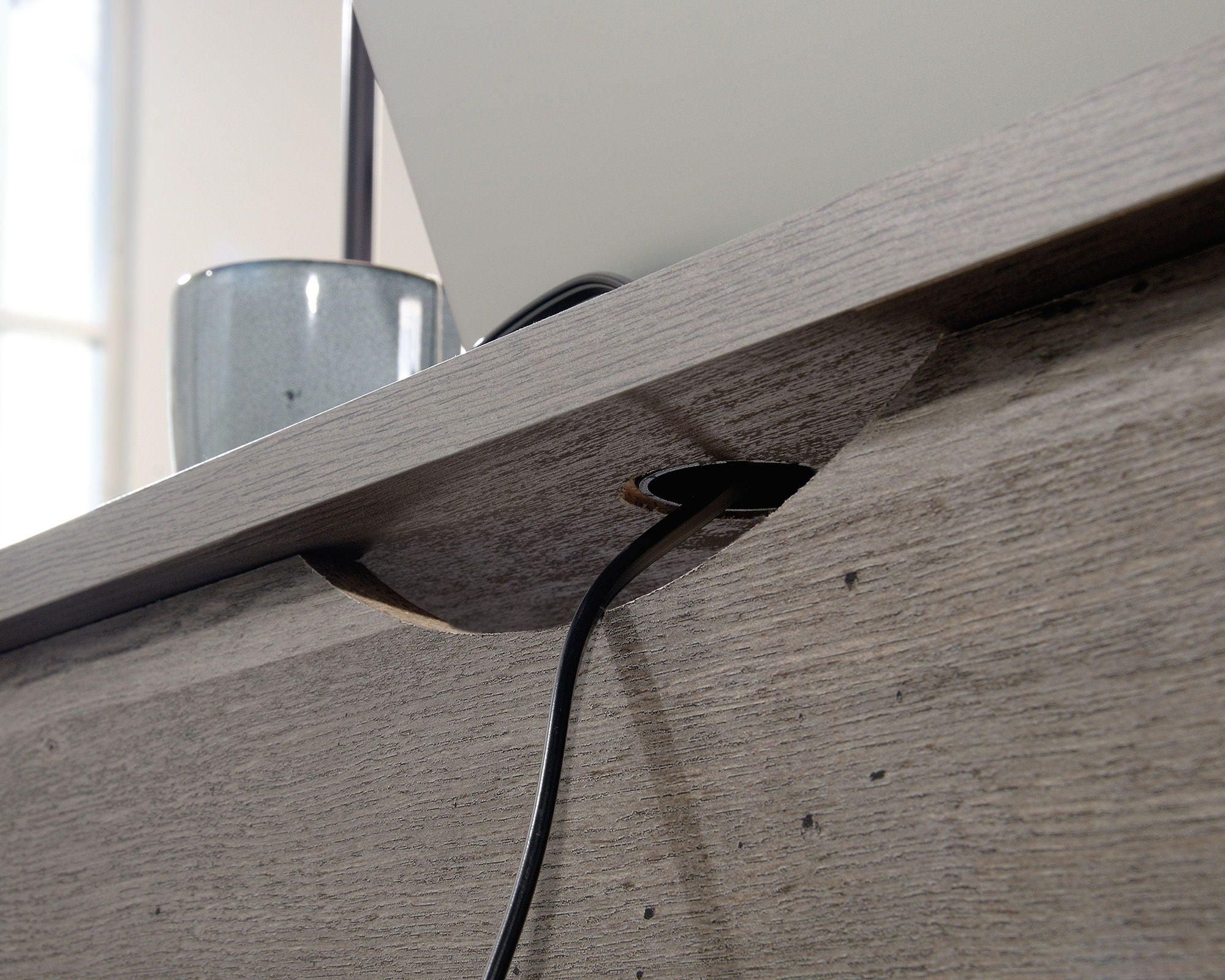 Wood L-Shaped Desk in Mystic Oak Finish