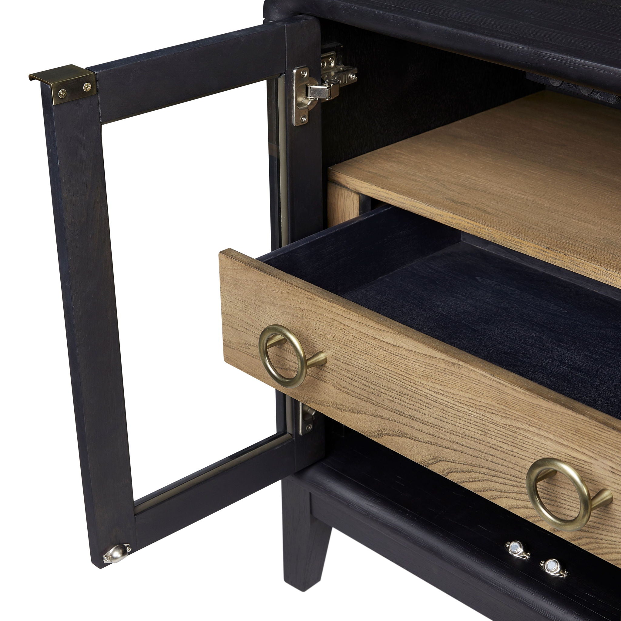 Glass Door Nightstand - Black