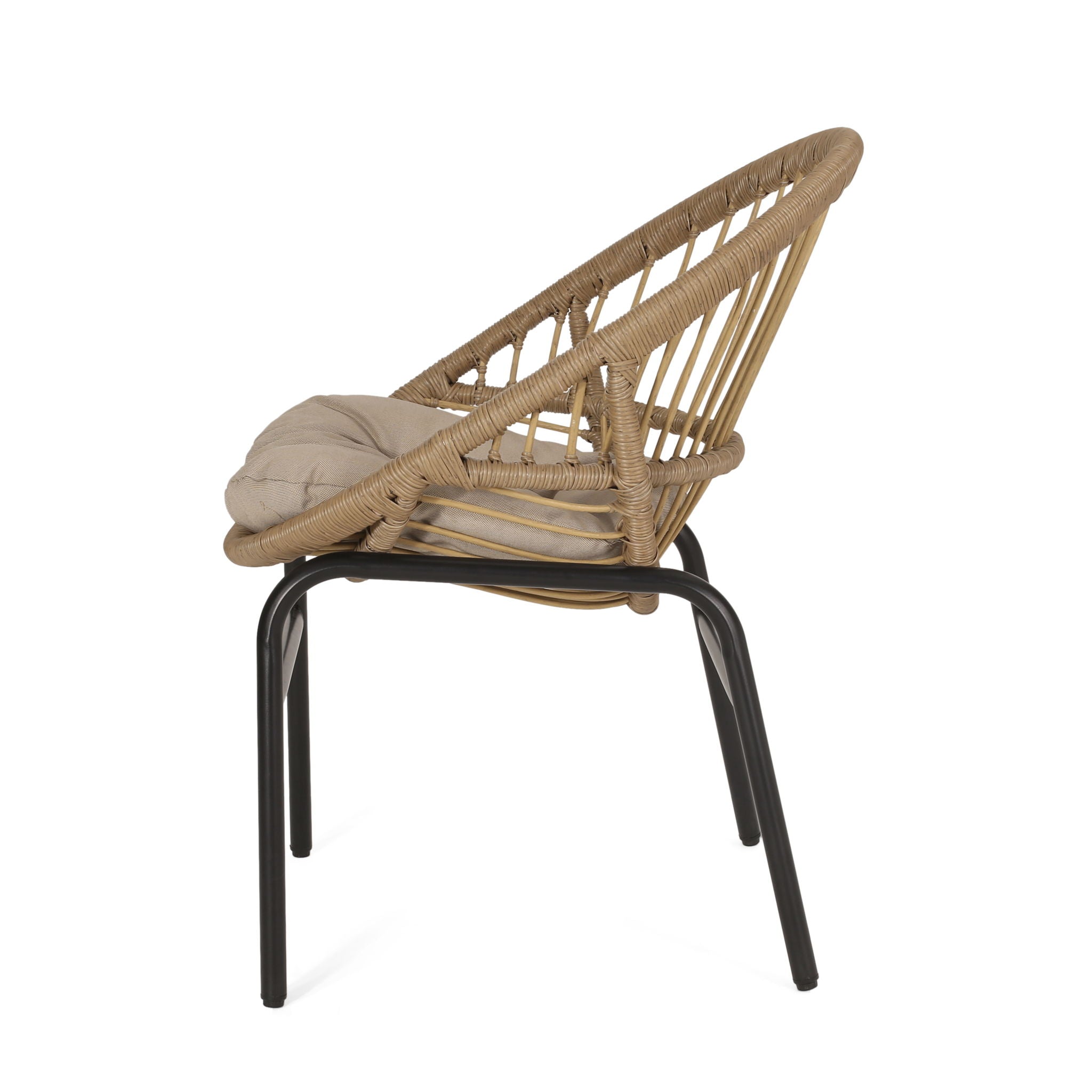 Outdoor Accent Chair With Curved Back And Basket Frame, (Set of 2) - Light Brown / Beige