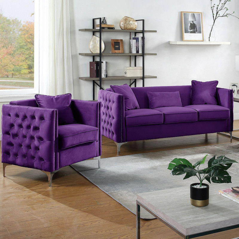 Bayberry Purple Velvet Sofa Loveseat Living Room Set