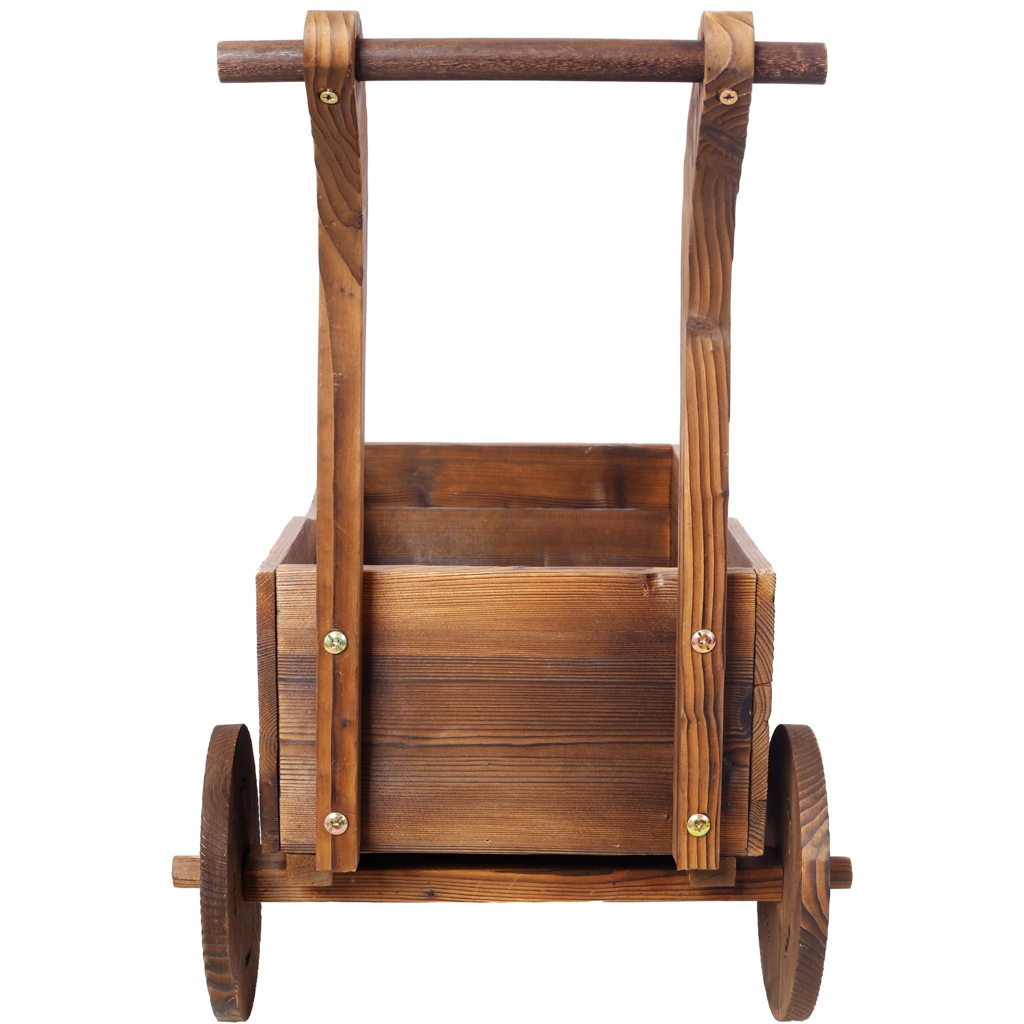 Wooden Wagon Planter Box Mobile Garden Planter With Wheels Handle Drain Hole Wood - Brown