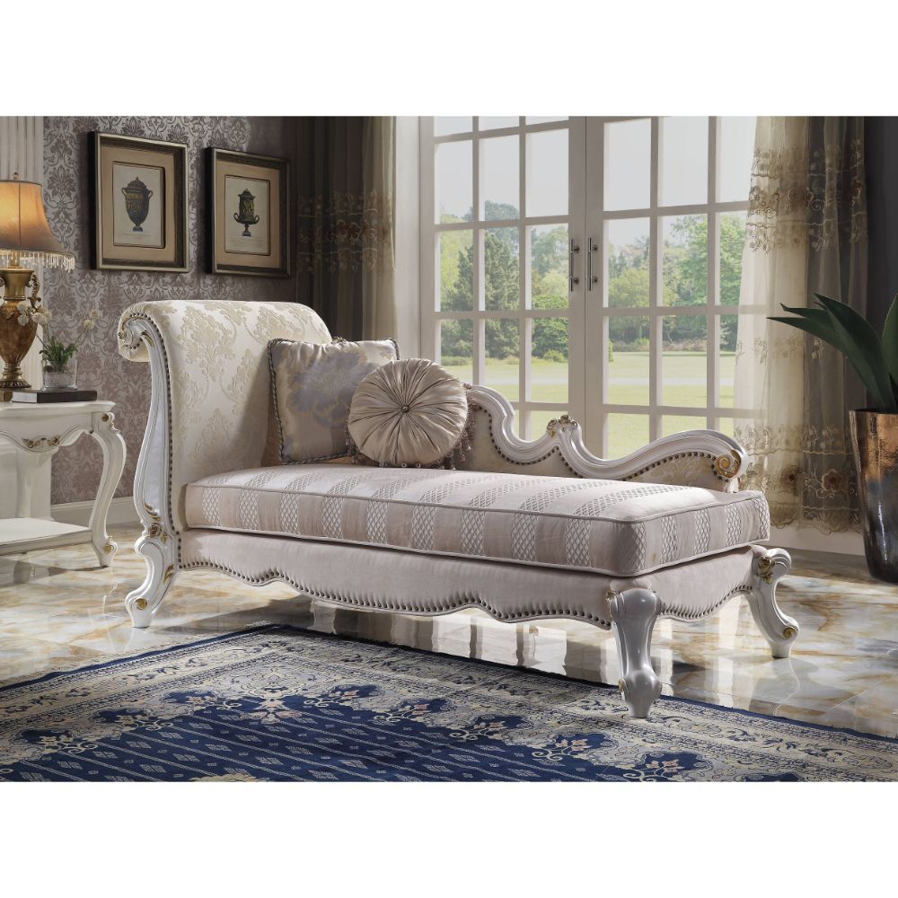 Picardy - Chaise Lounge With 2 Pillows - Pattern Fabric & Antique Pearl