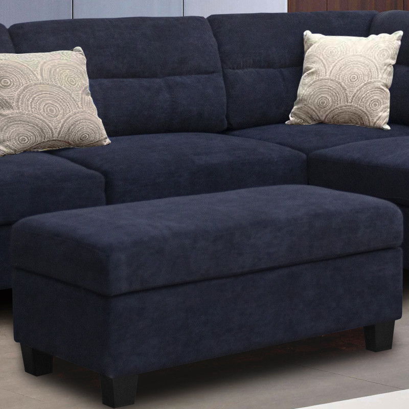 Diego 100"W Black Fabric Sectional Sofa with Right Facing Chaise, Storage Ottoman, and 2 Accent Pillows