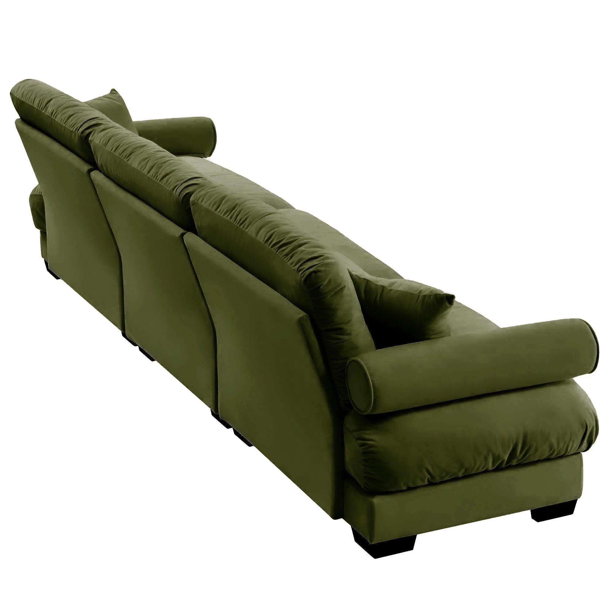 Modern Velvet Sofa With Bolstered Armrests And Pillows
