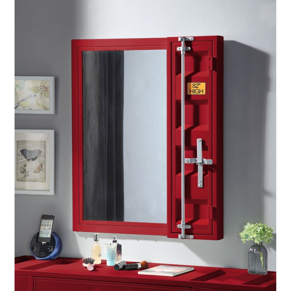 Mirror 5mm • Storage: 1 Door, Full-Length Container Lock • Shape: Rectangular • Orientation: Vertical (Portrait) • Metal Frame: Recessed Panels (Cargo Container Panels), Iron Plate (20 x 70mm), MDF