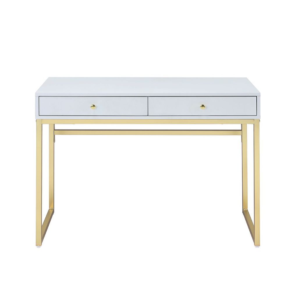 ACME Coleen - Desk - White & Brass | Meri Furniture