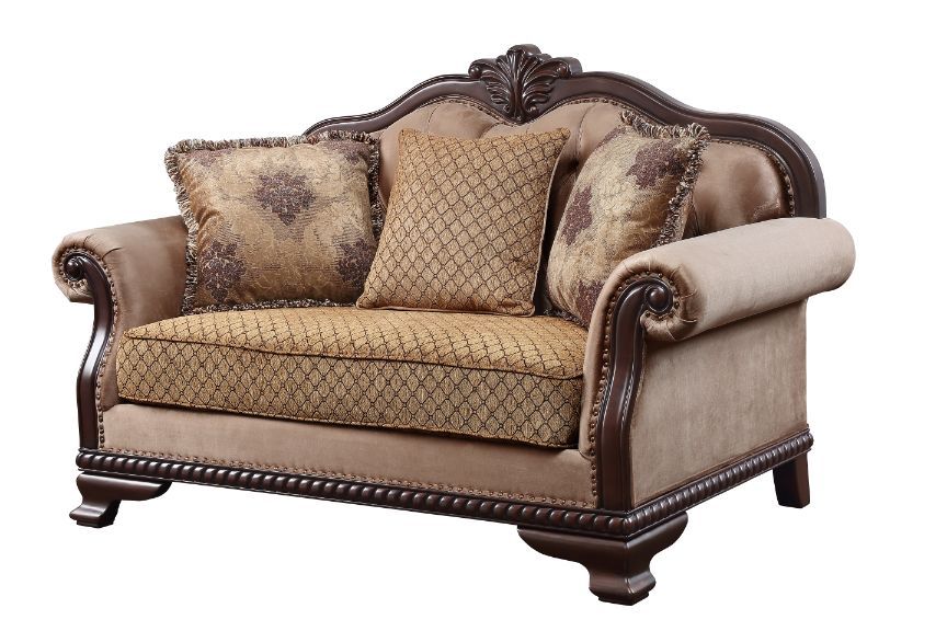 ACME Chateau De Ville - Loveseat - Fabric & Espresso Finish | Meri Furniture