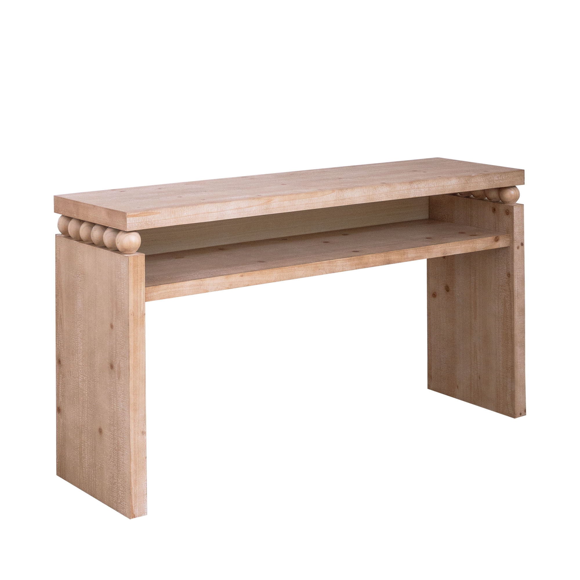 Modern Rustic Console Table, Wood Entryway Table With Shelf & Decorative Bead Detail - Natural
