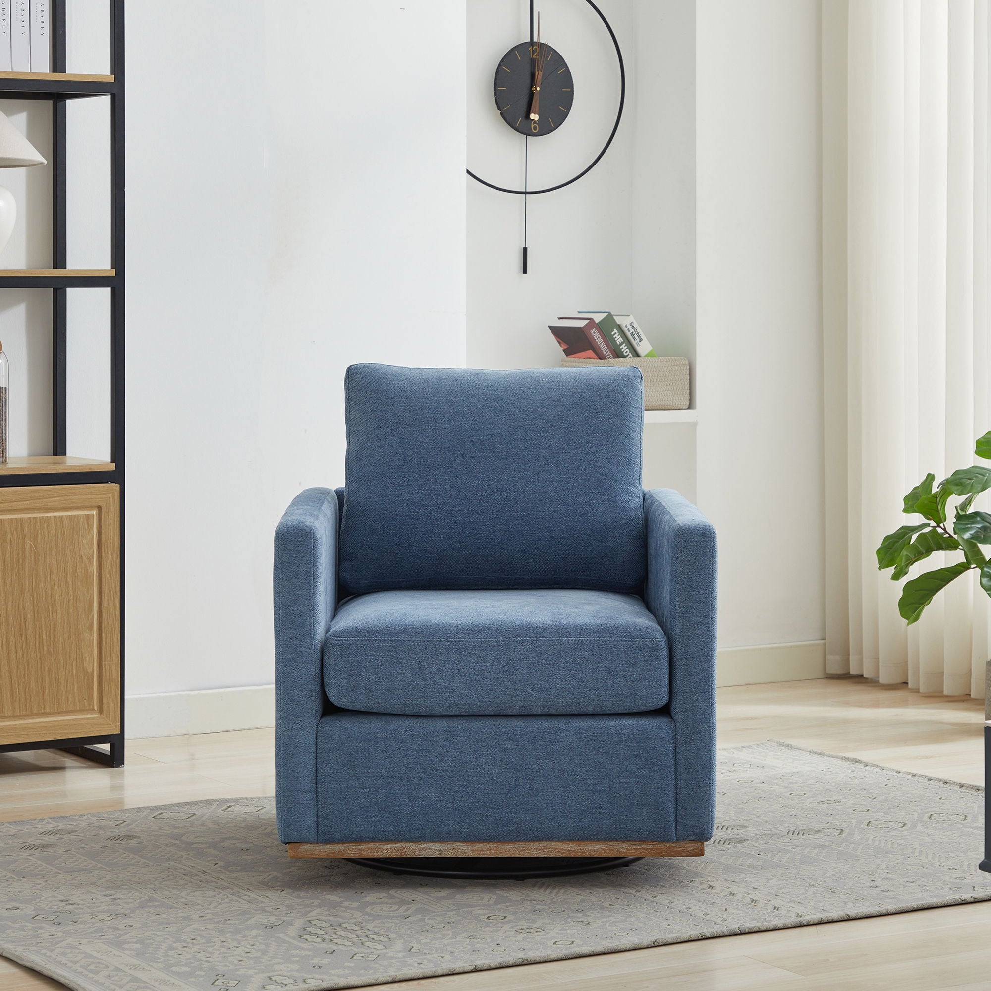 Modern Square Upholstered Swivel Accent Chair With Metal Base