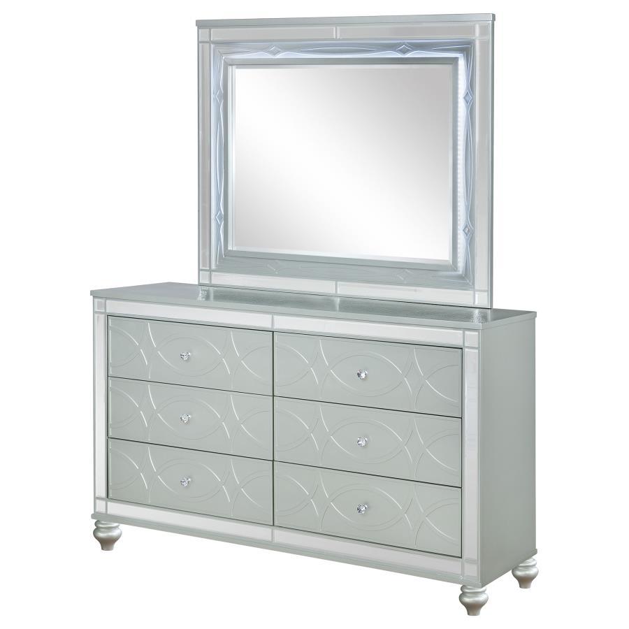 Coaster Fine Furniture Gunnison - 6-Drawer Dresser With Mirror - Silver Metallic | Meri Furniture