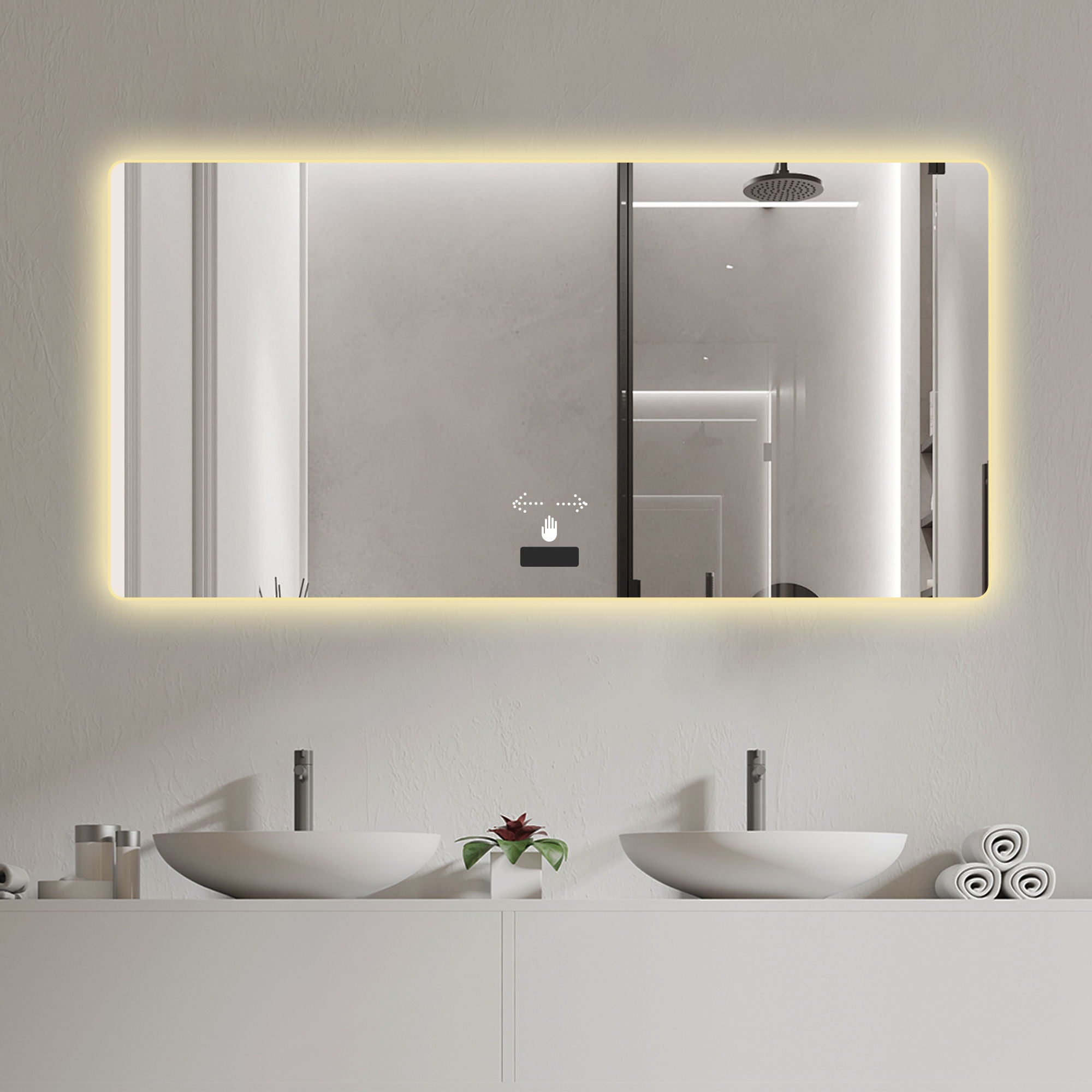Frameless Bathroom Mirror With Light, LED Backlit, Tri Color Dimming, Anti Fog, Smart Sensor - Silver