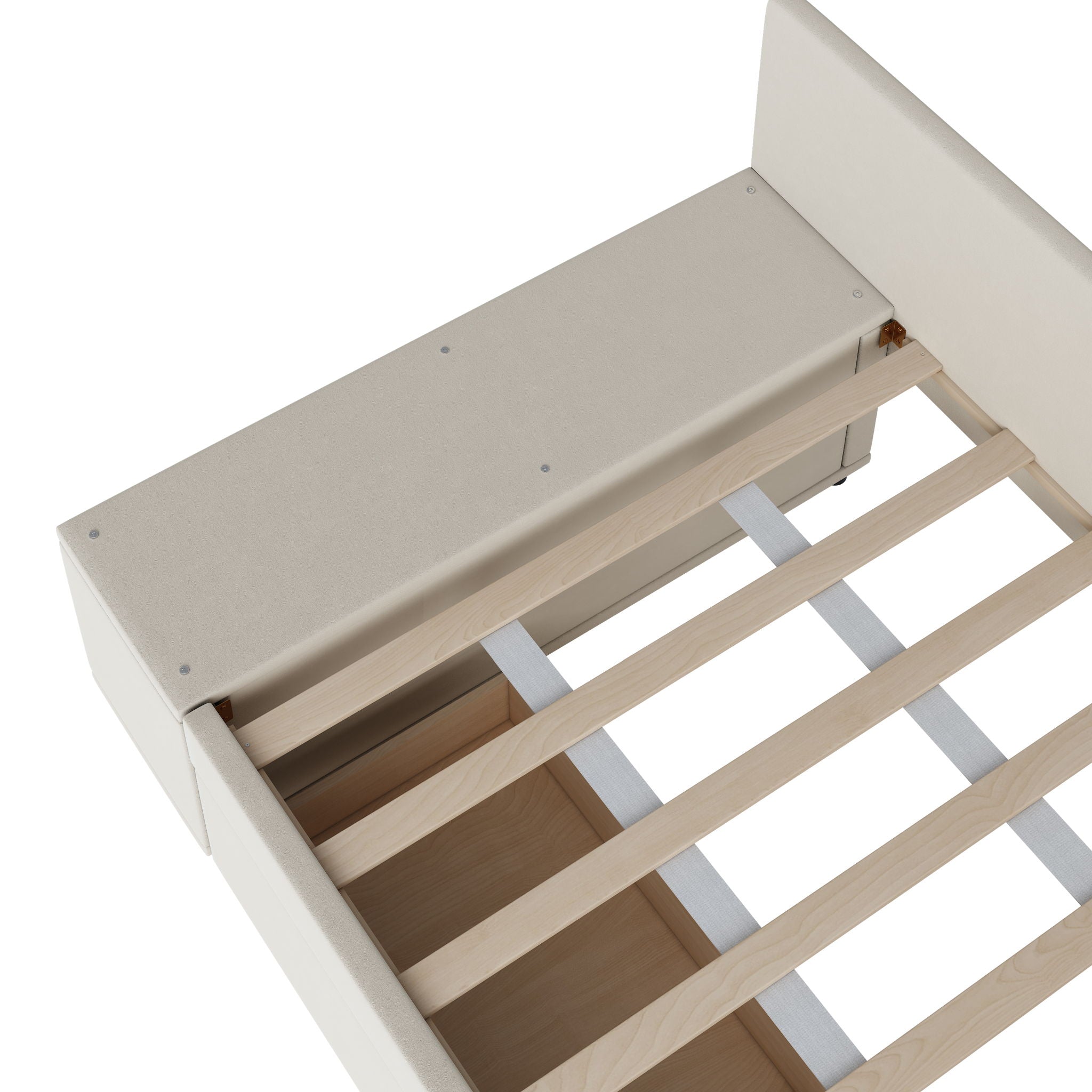 L Shaped Upholstered Platform Bed With Storage And Drawers