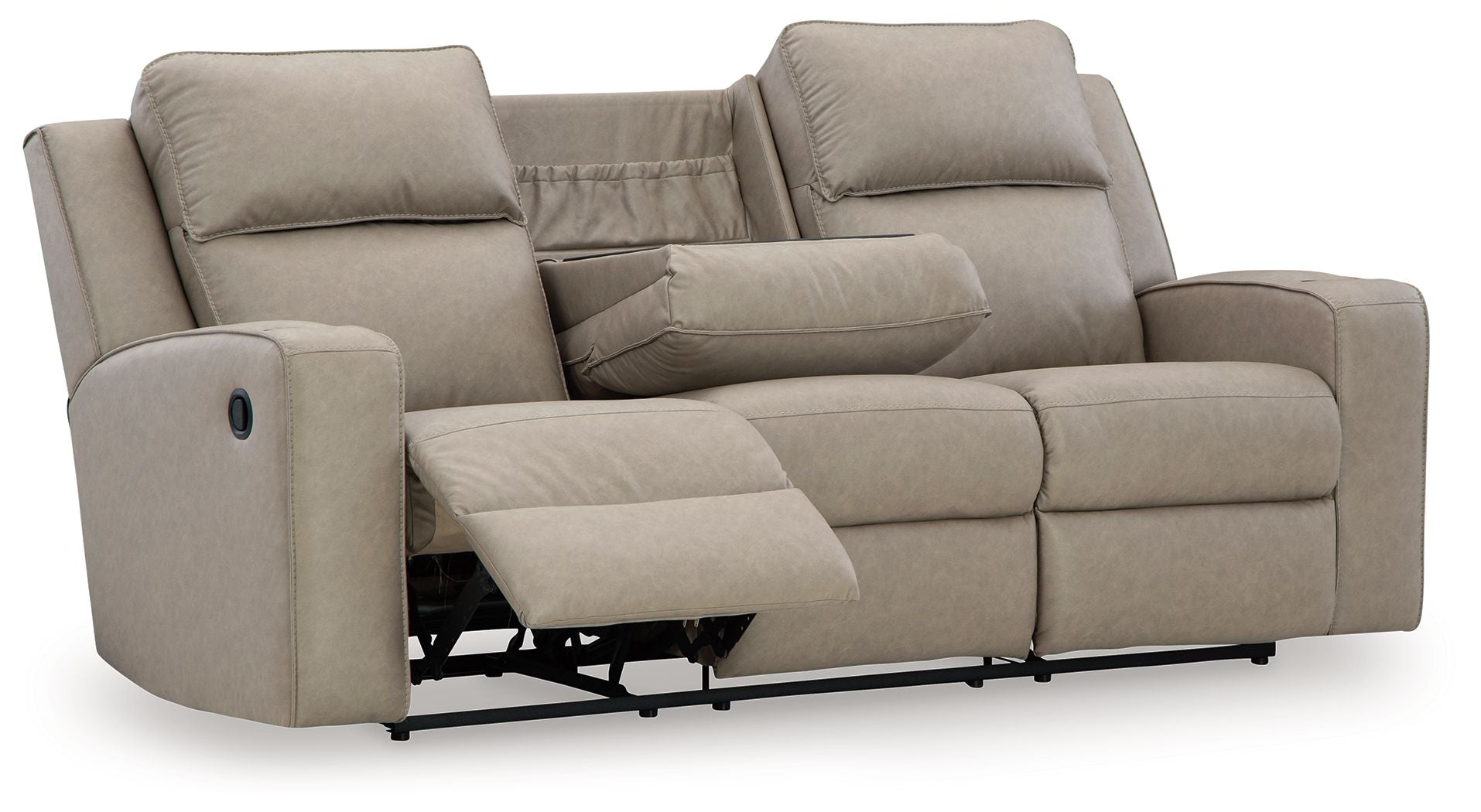 Signature Design by Ashley® Lavenhorne - Pebble - Rec Sofa W/Drop Down Table | Meri Furniture