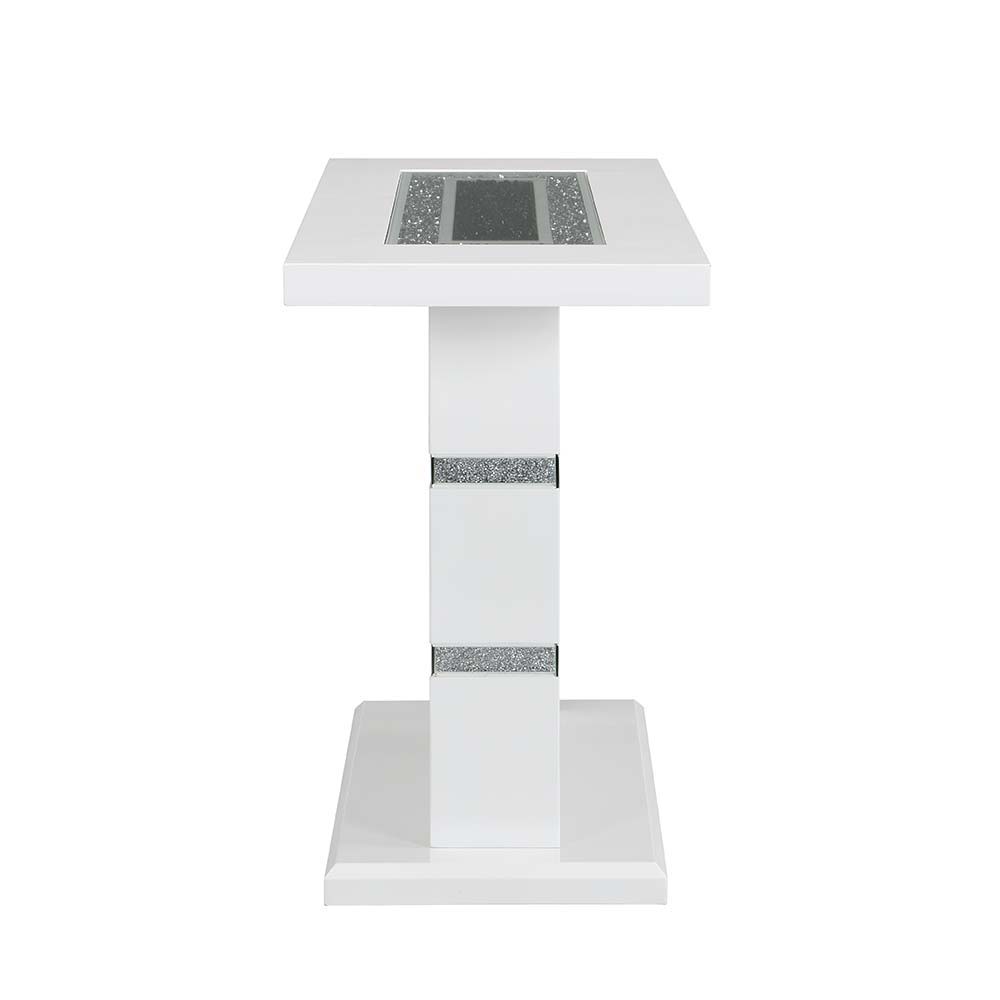 ACME Elizaveta - Console Table - Faux Crystal Diamonds & White High Gloss Finish | Meri Furniture