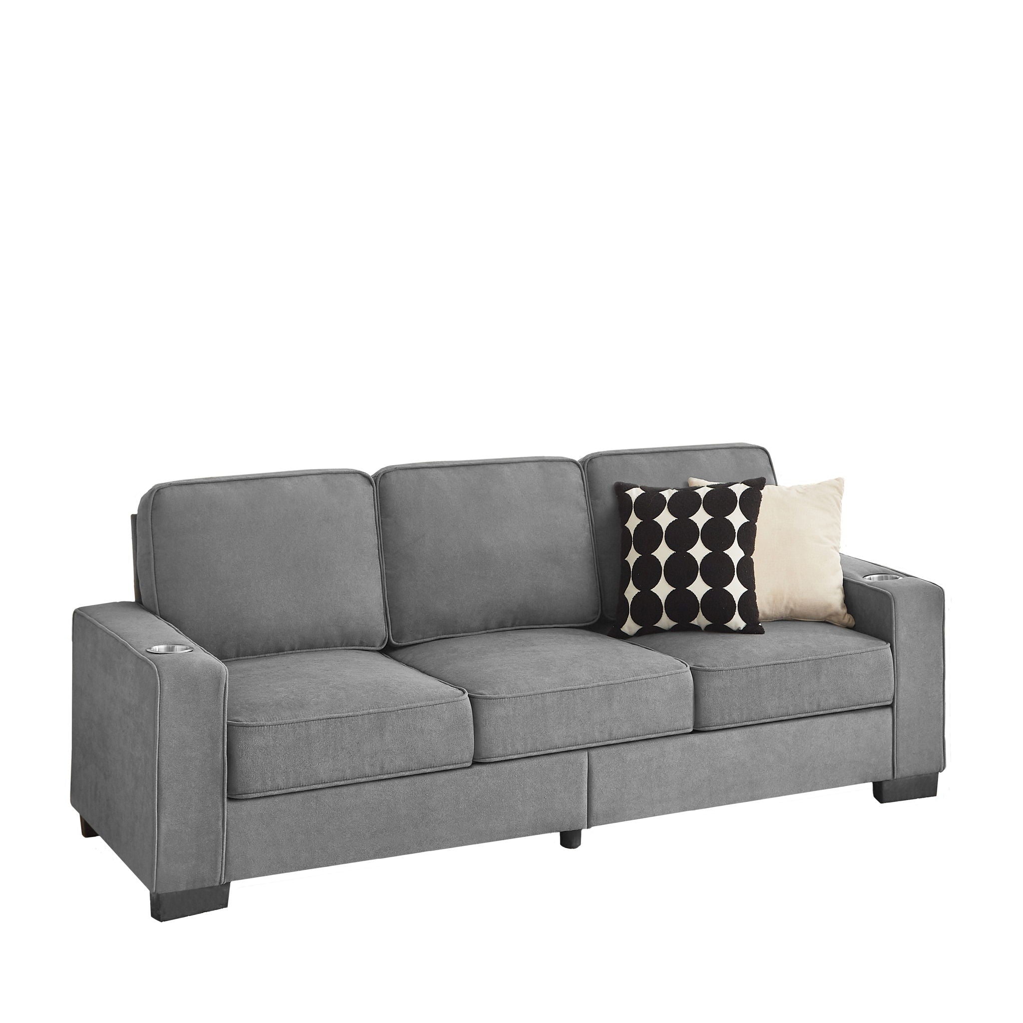 Modern Snowfleece Fabric 3 Seater Sofa With Cup Holder