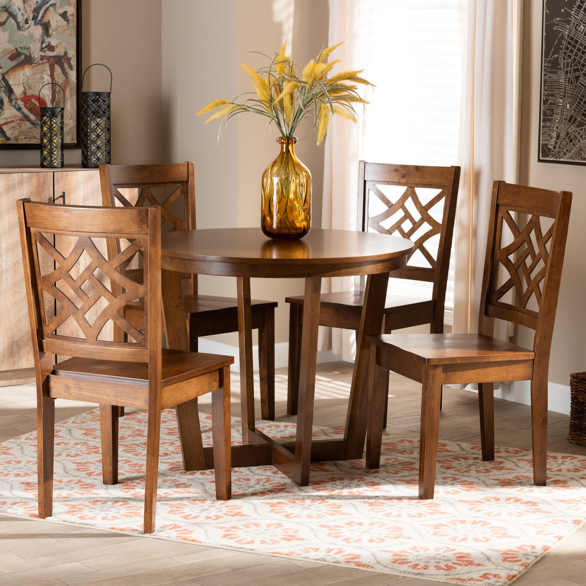 Brava Modern and Contemporary Walnut Brown Finished Wood 5-Piece Dining Set