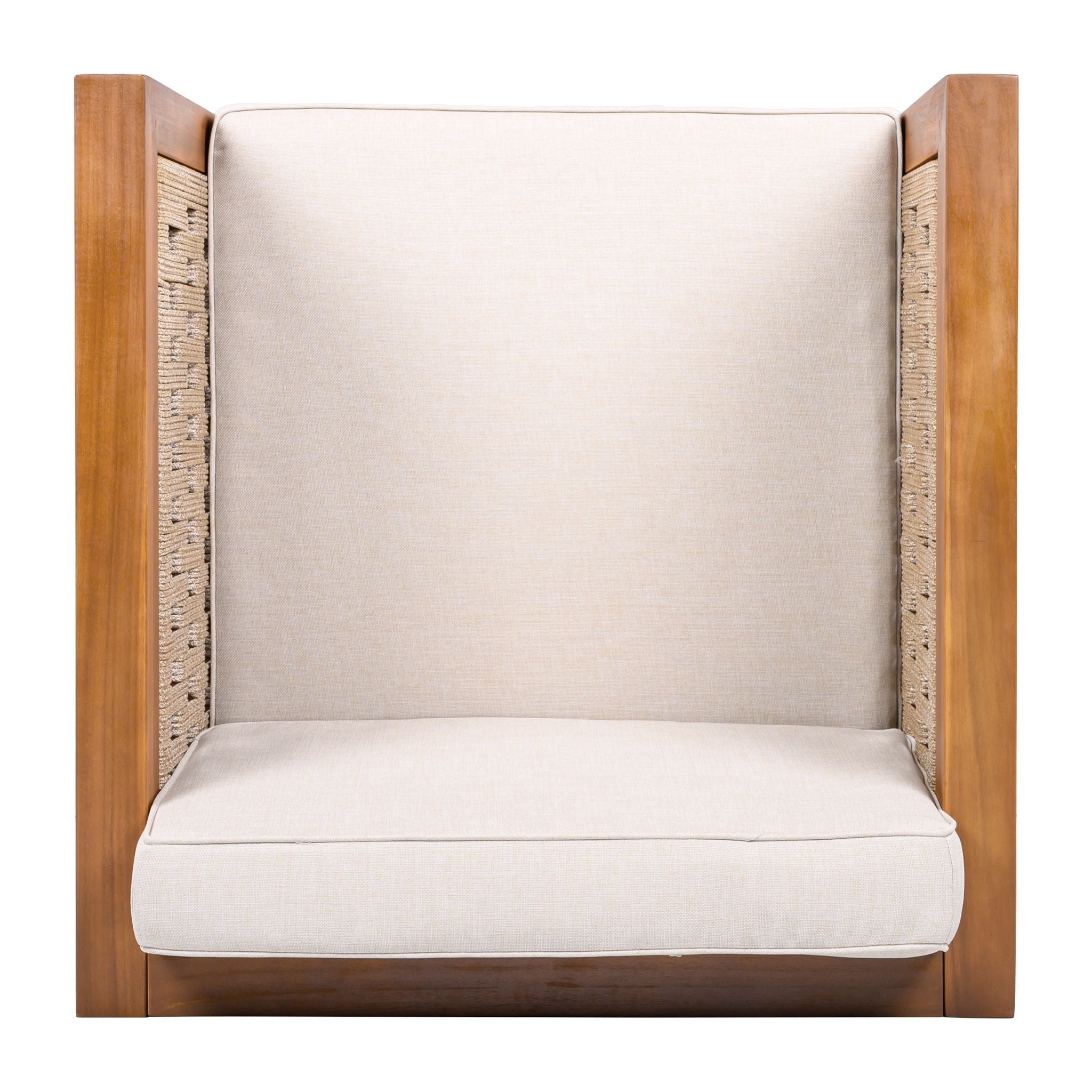 Outdoor Club Chair & Rope Arm And Cushions - Beige / Teak