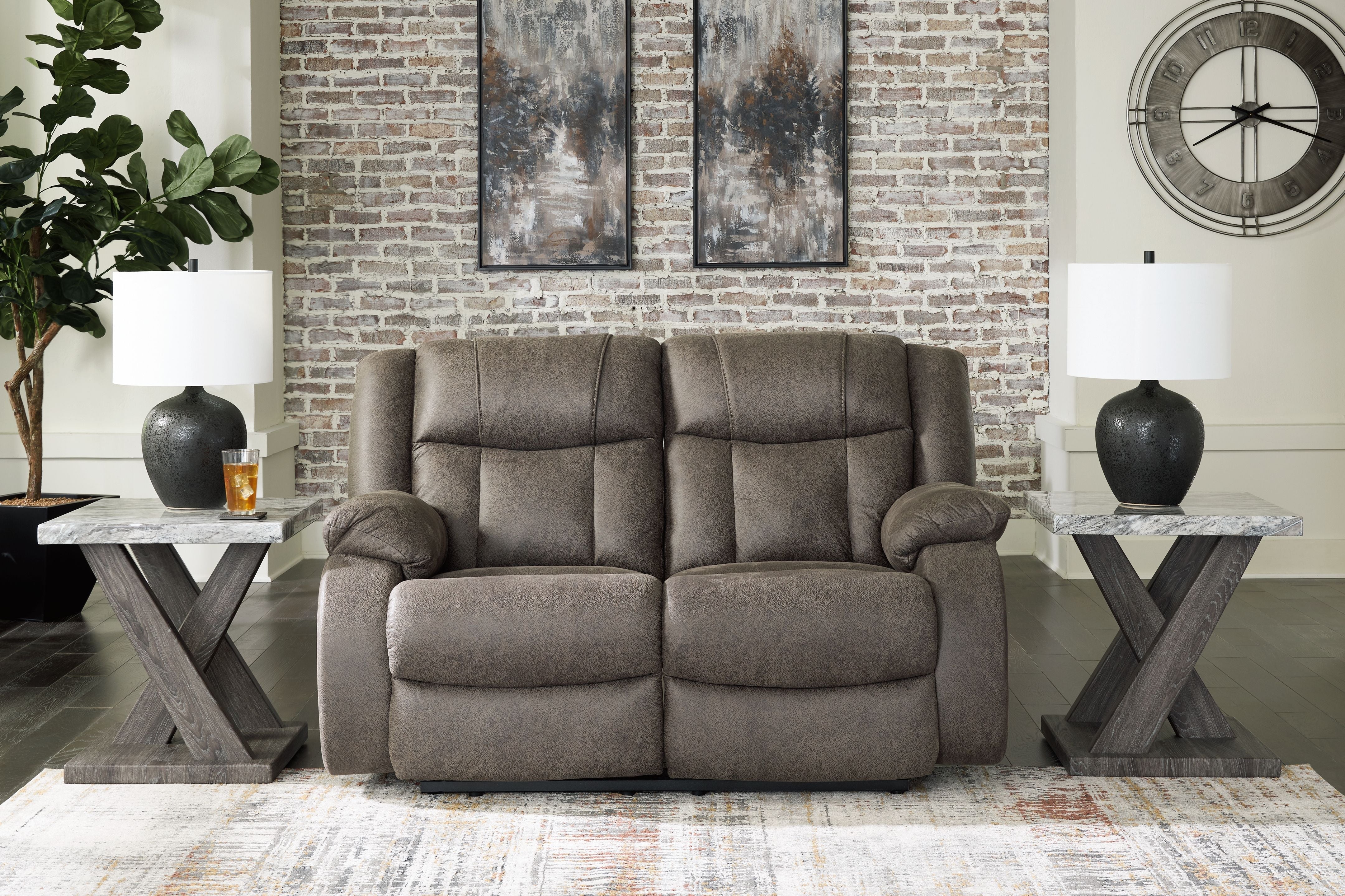 Signature Design by Ashley® First Base - Gunmetal - Reclining Loveseat | Meri Furniture
