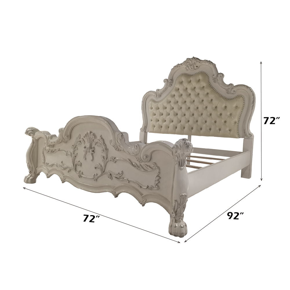 Dresden - Queen Bed - Synthetic Leather & Bone White