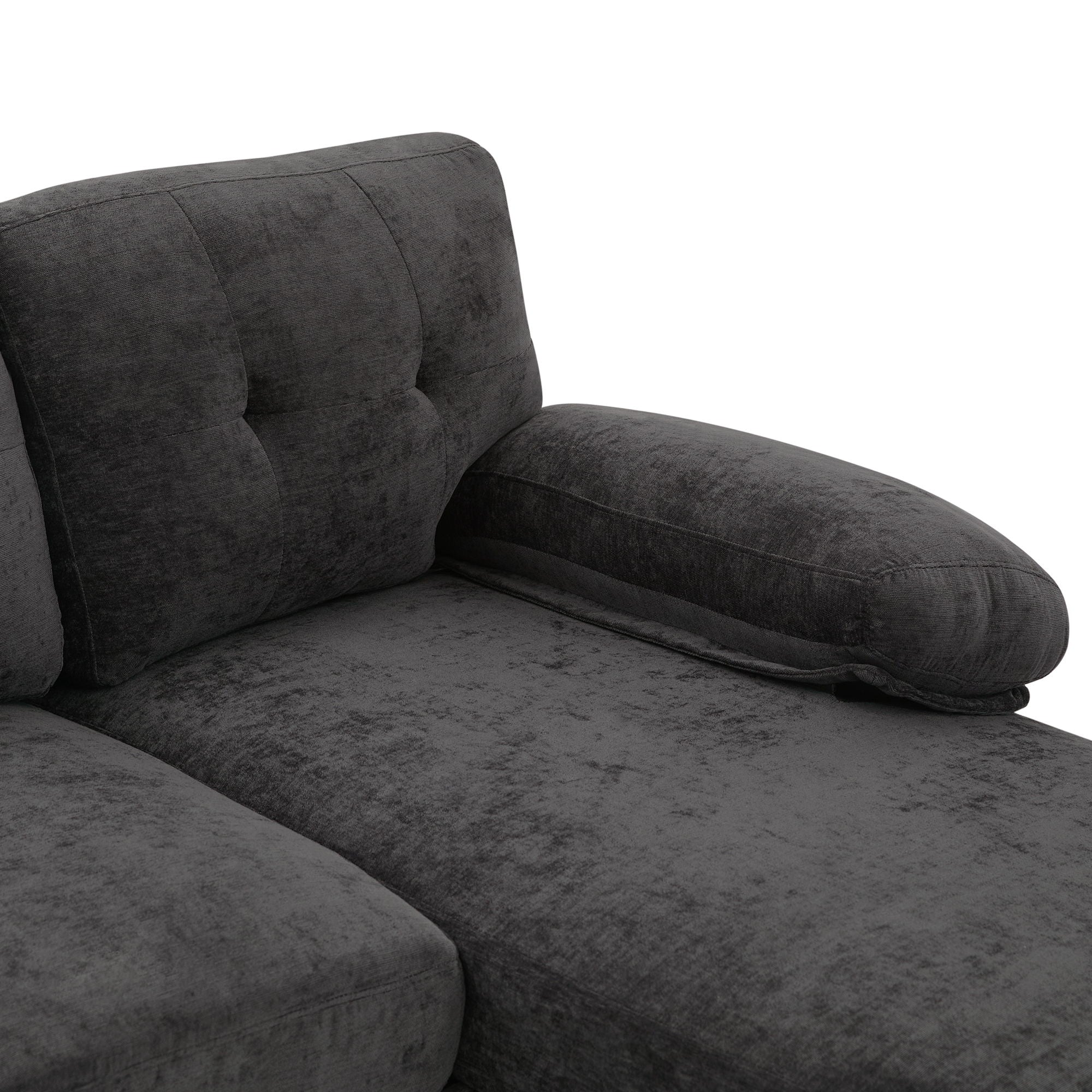 U-Shaped Sectional Sofa 103.5" Black Chenille Fabric Couch With Dual Chaise Lounges, Storage Pockets, Armrest Pillows