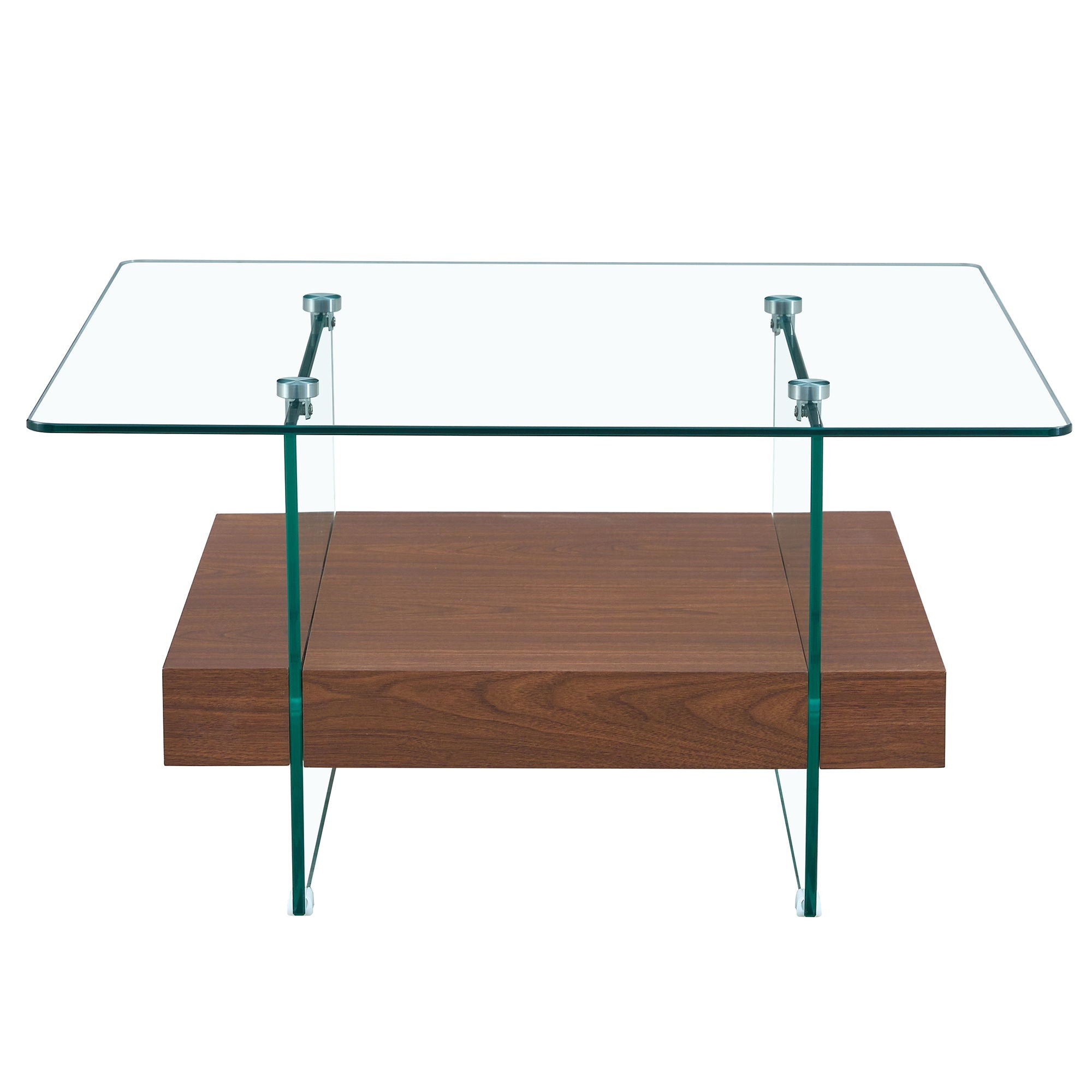 Modern 2 Tier Square Coffee Table, Elegant Marble Pattern