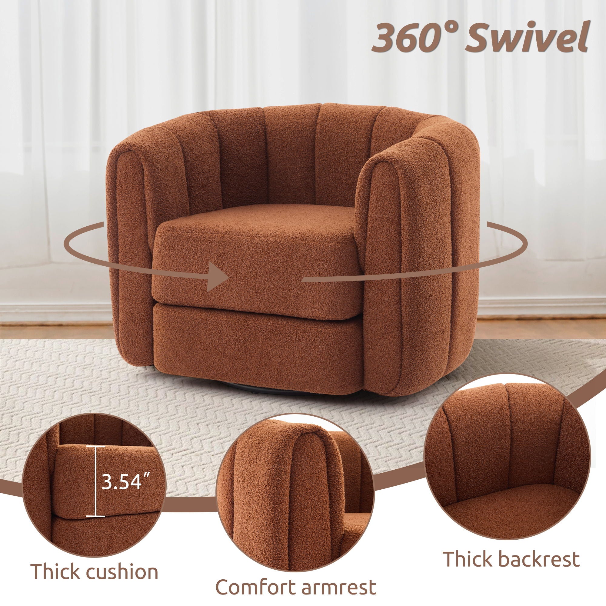 Swivel Accent Chair Wide Upholstered For Living Room