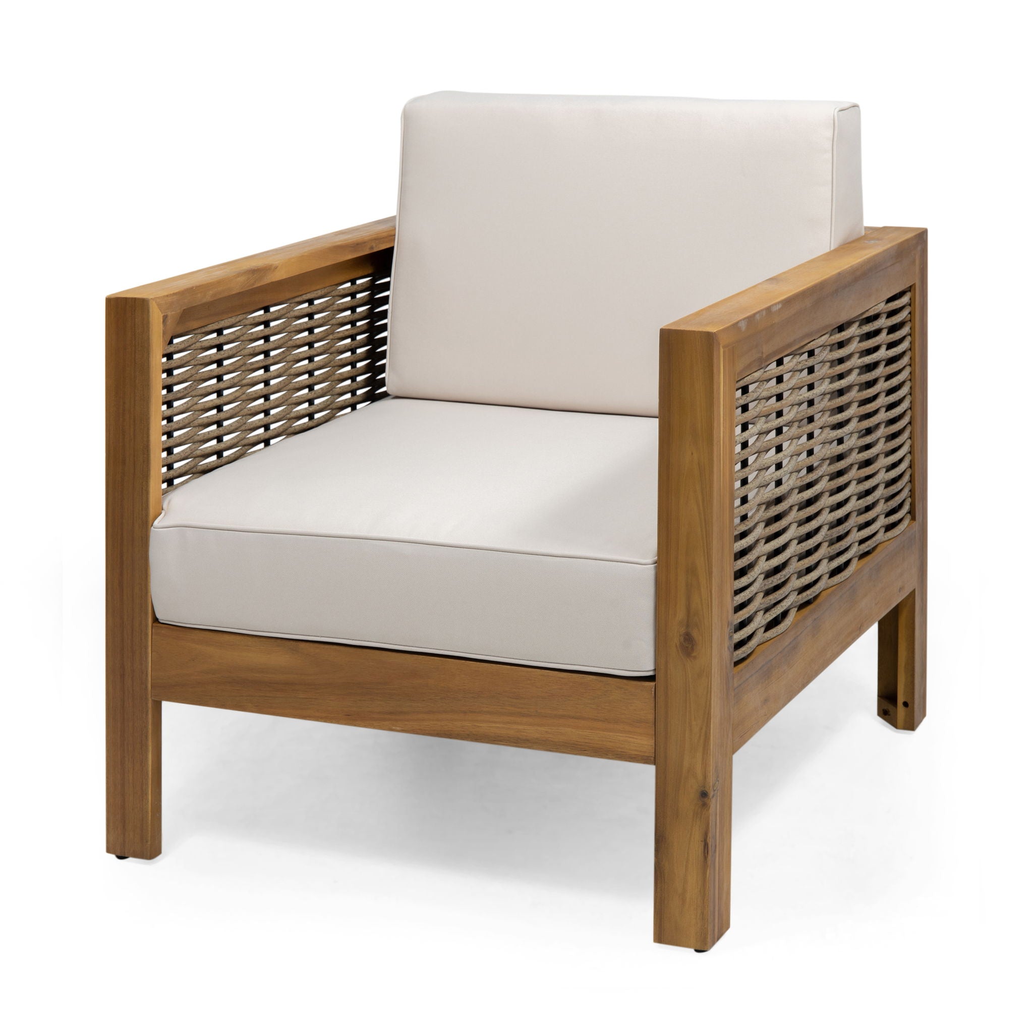 Outdoor Acacia Wood Club Chair With Wicker Accents