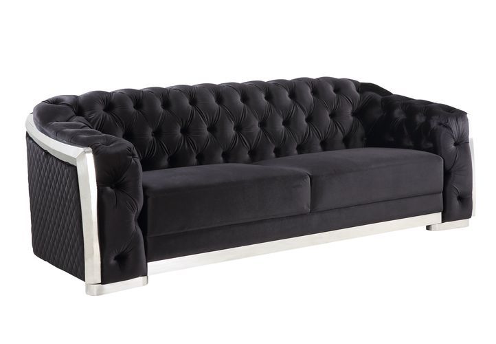 ACME Pyroden - Sofa - Black Velvet & Chrome Finish | Meri Furniture