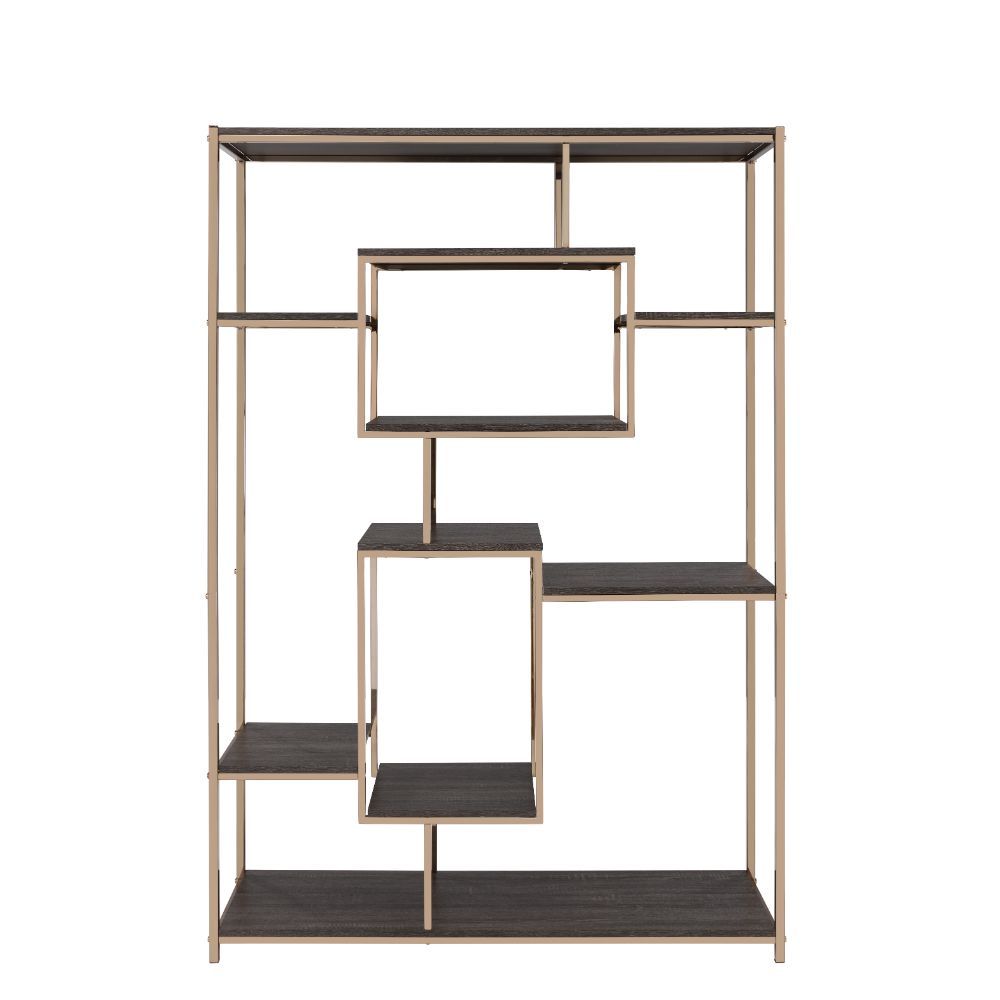 ACME Scaola - Bookshelf - Rustic Gray Oak & Champagne | Meri Furniture