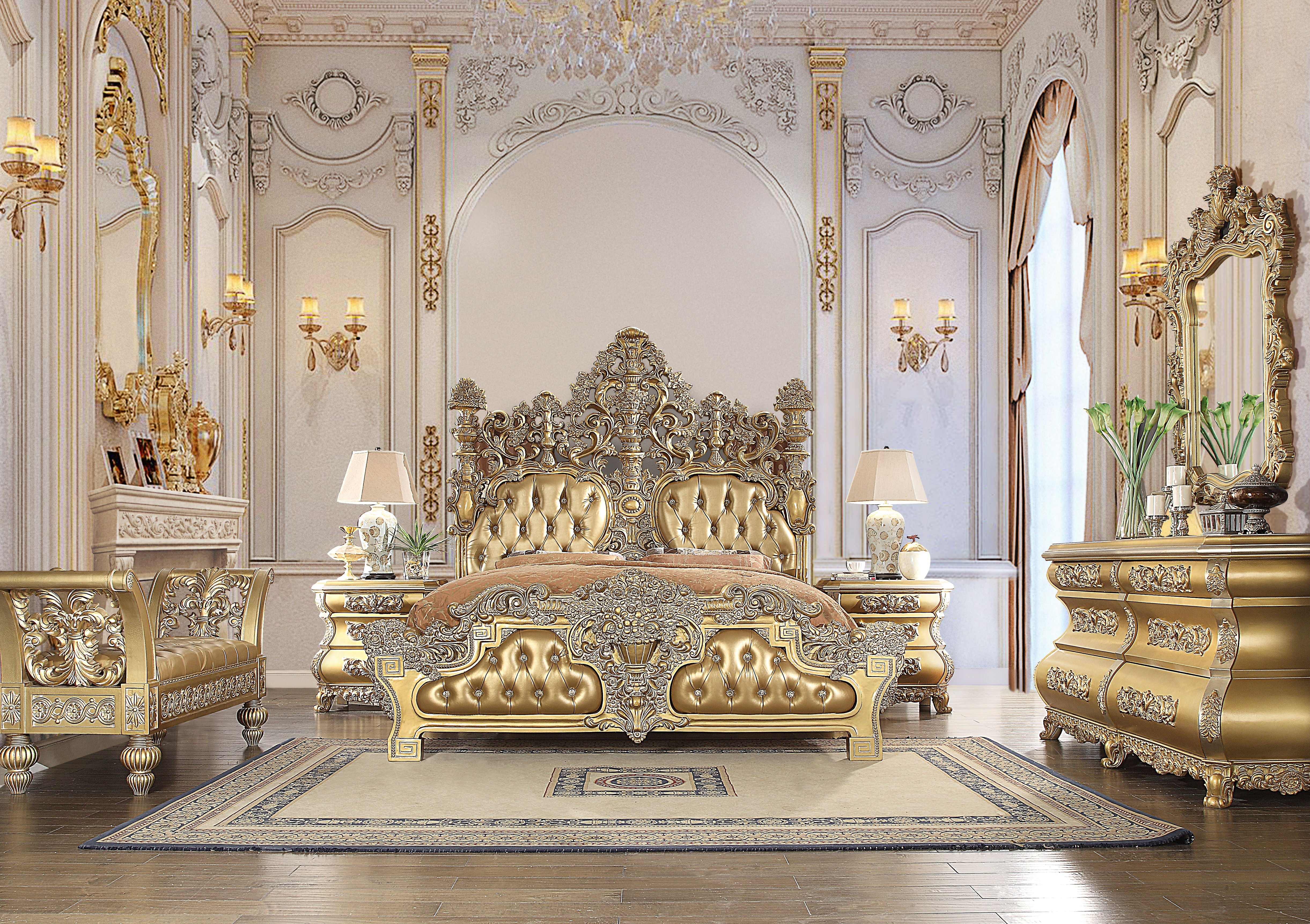 ACME Seville - Bench - Tan PU & Gold Finish | Meri Furniture