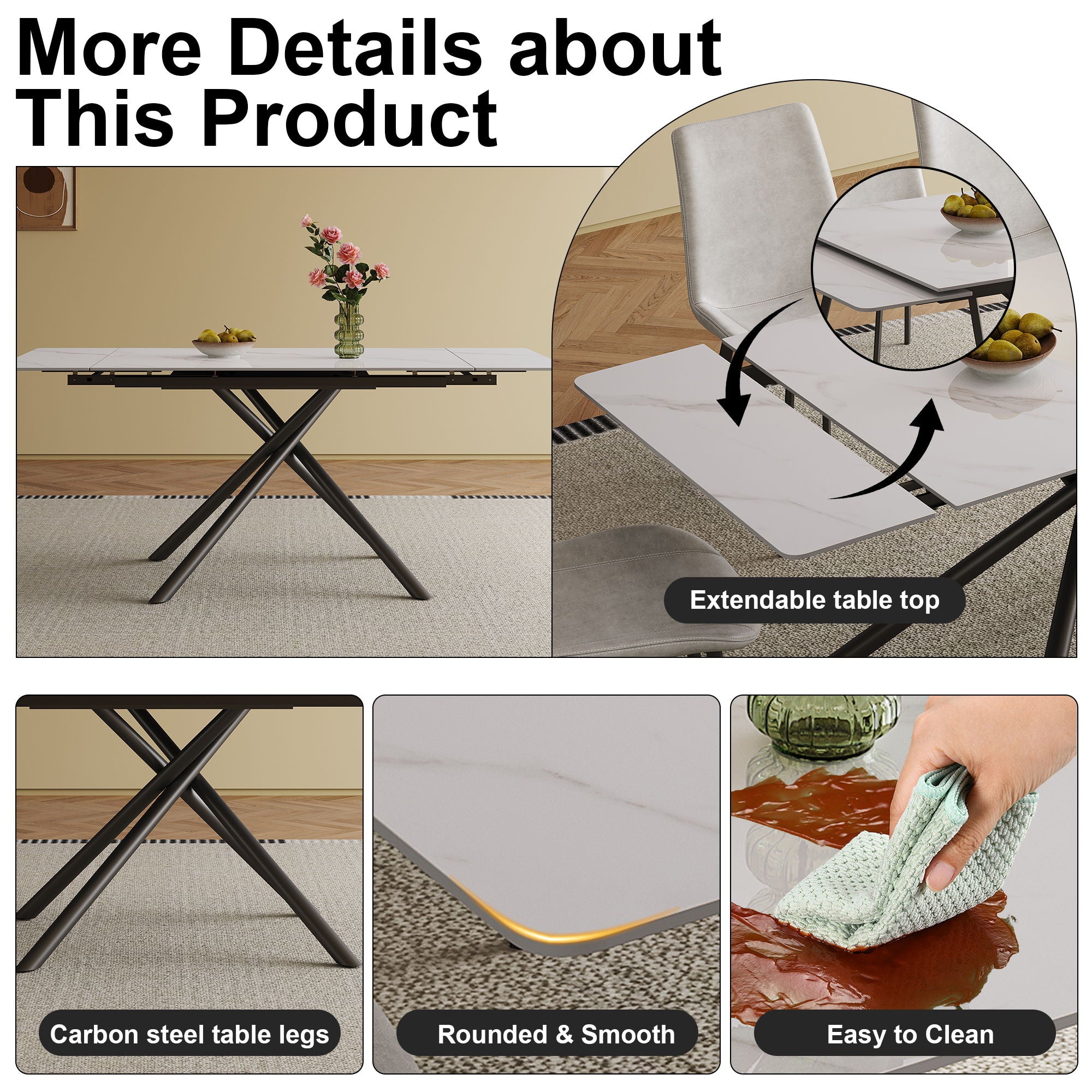 Retractable Sintered Stone Dining Table Set With Chairs