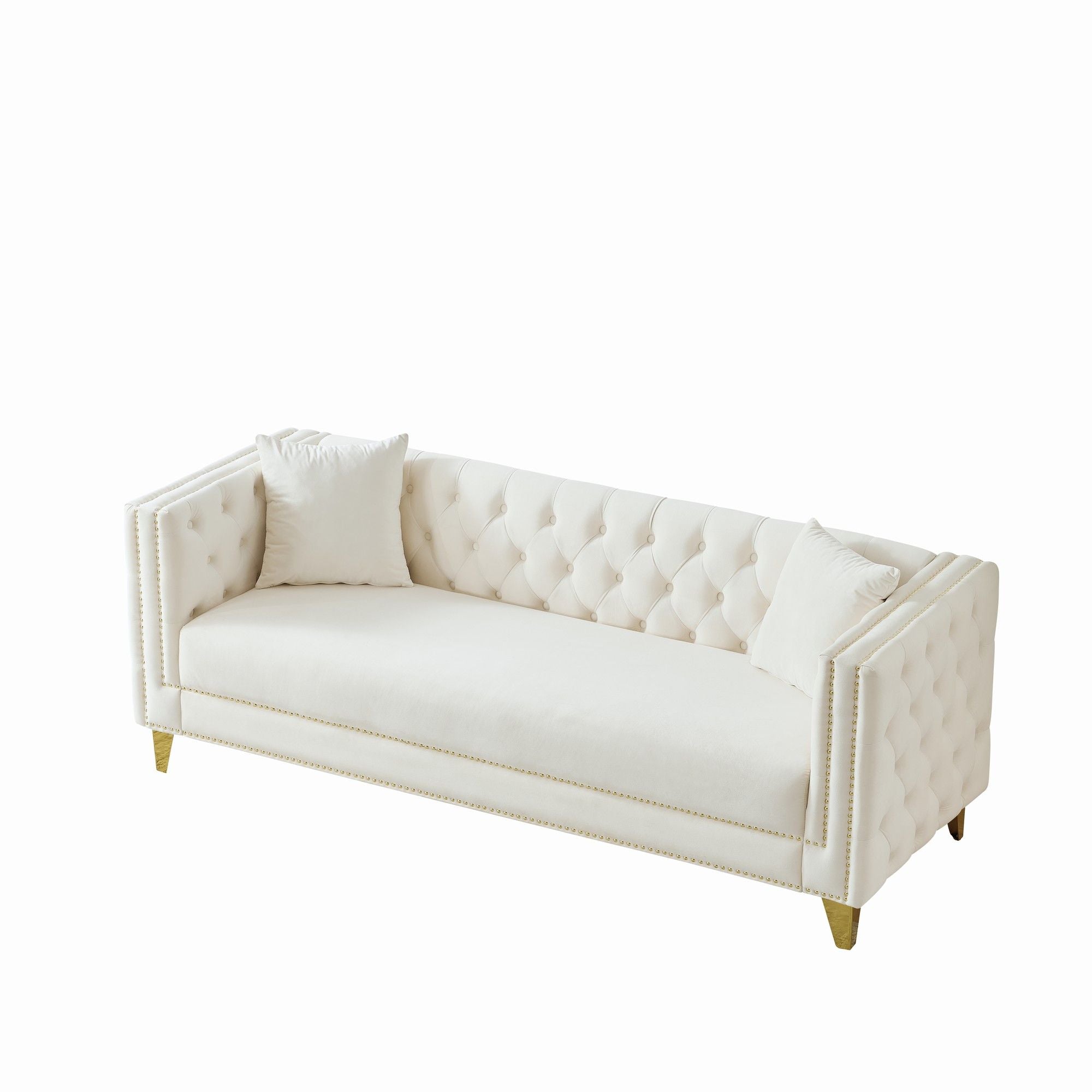 3 Seater Deep Seat Sofa, Sofa With Button Nailhead, Square Arm