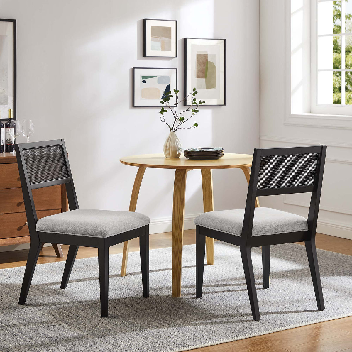 Nimba Faux Rattan Fabric Dining Chairs Set of 2 by Modway