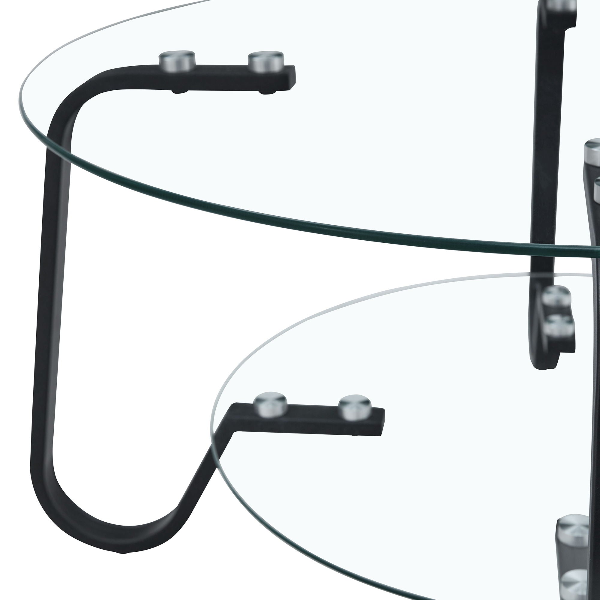 Retro Minimalist Style Metal Frame Double Layer Tempered Glass Coffee Table